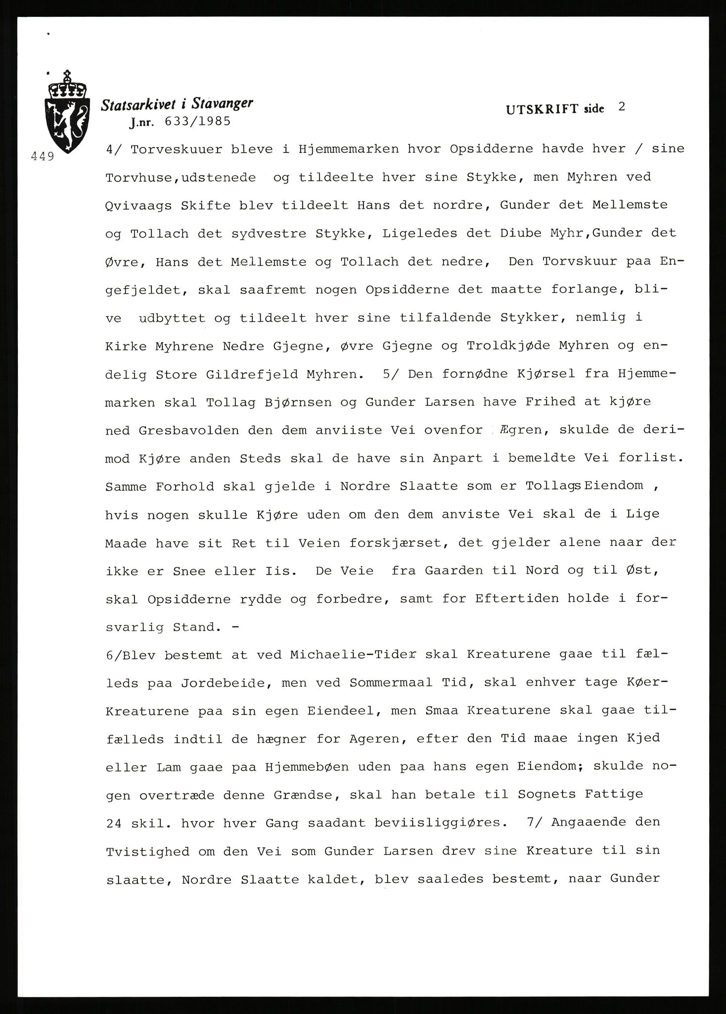 Statsarkivet i Stavanger, AV/SAST-A-101971/03/Y/Yj/L0087: Avskrifter sortert etter gårdsnavn: Tjemsland nordre - Todhammer, 1750-1930, p. 187