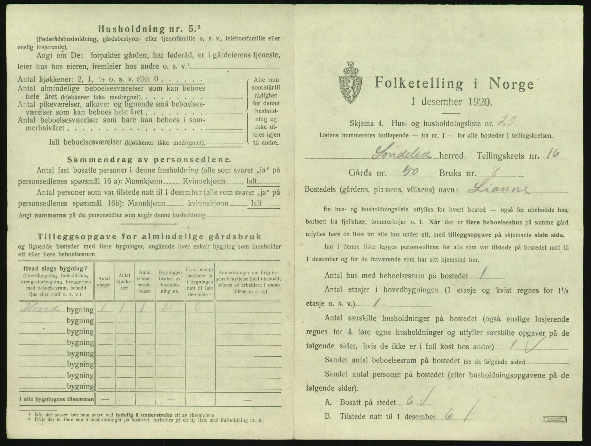 SAK, 1920 census for Søndeled, 1920, p. 1255