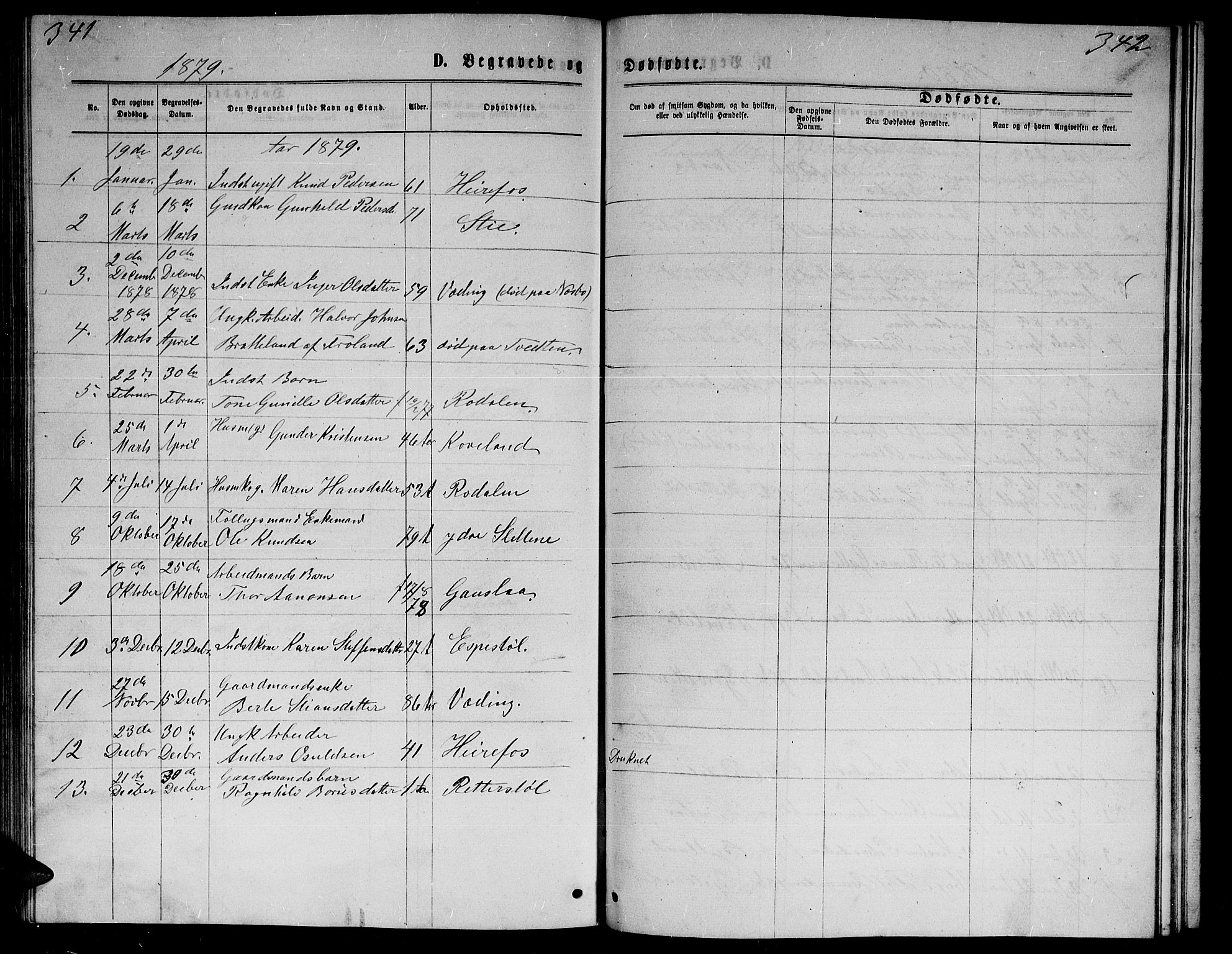 Herefoss sokneprestkontor, SAK/1111-0019/F/Fb/Fba/L0002: Parish register (copy) no. B 2, 1868-1886, p. 341-342
