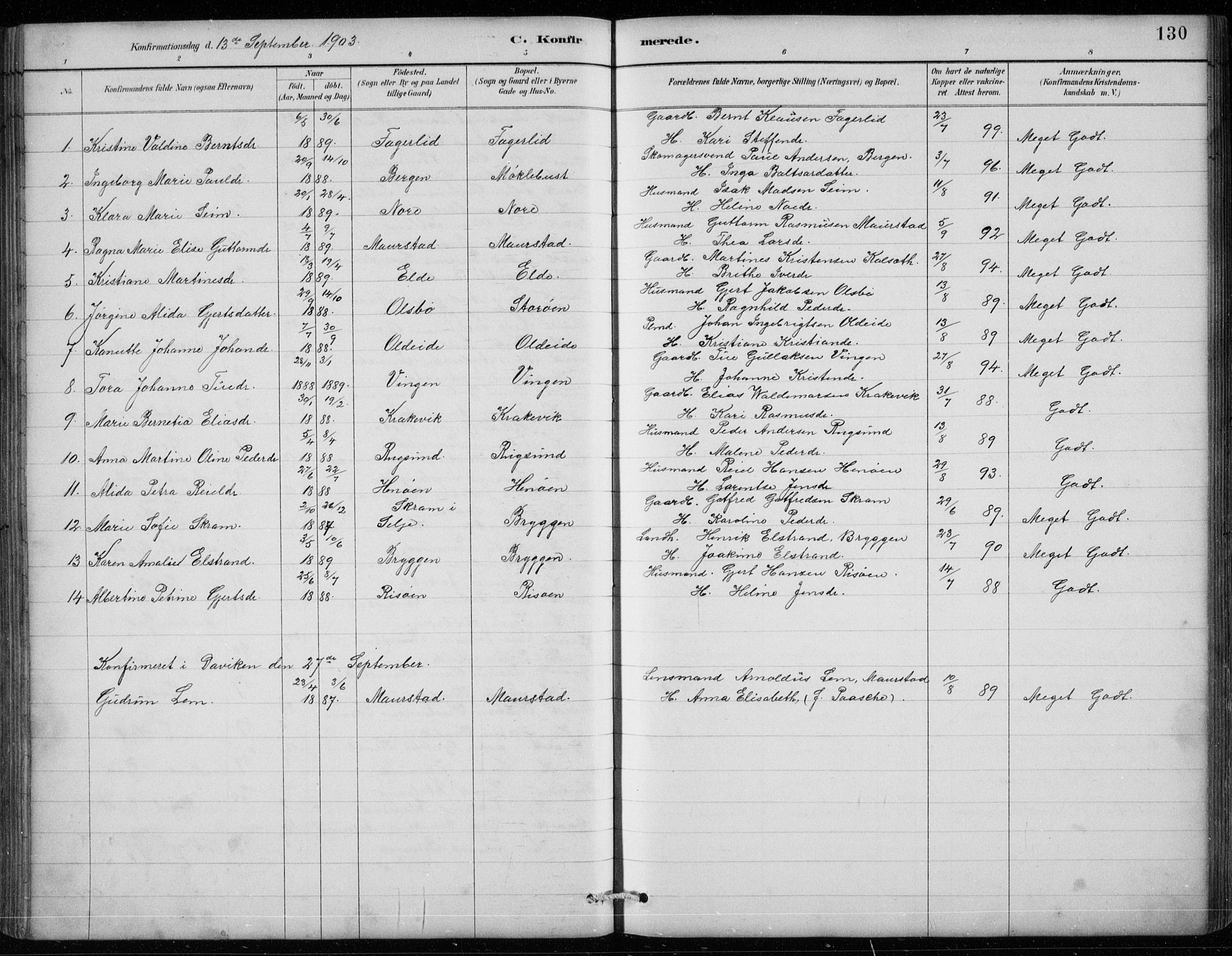 Davik sokneprestembete, AV/SAB-A-79701/H/Hab/Habc/L0002: Parish register (copy) no. C 2, 1889-1906, p. 130