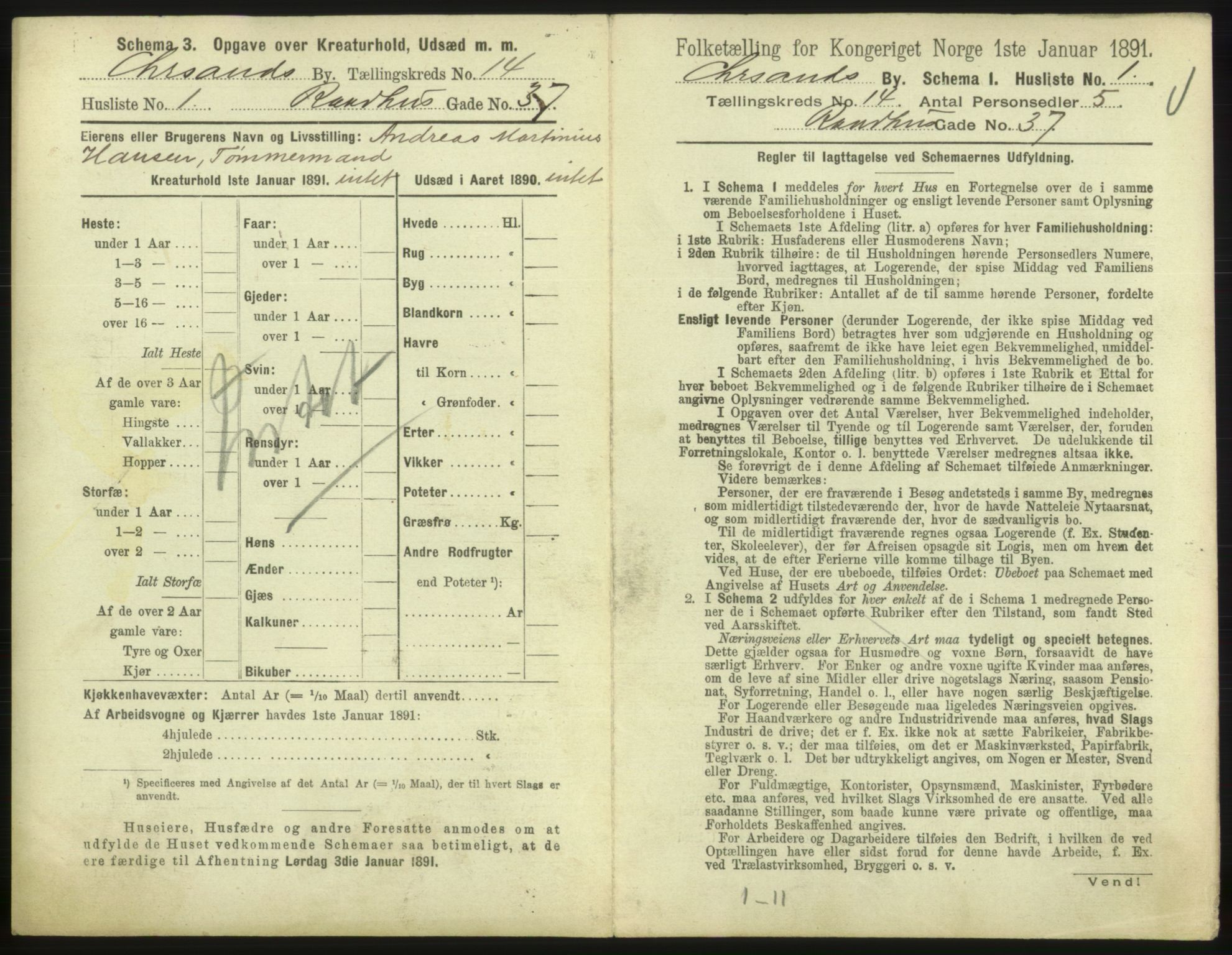 RA, 1891 census for 1001 Kristiansand, 1891, p. 888