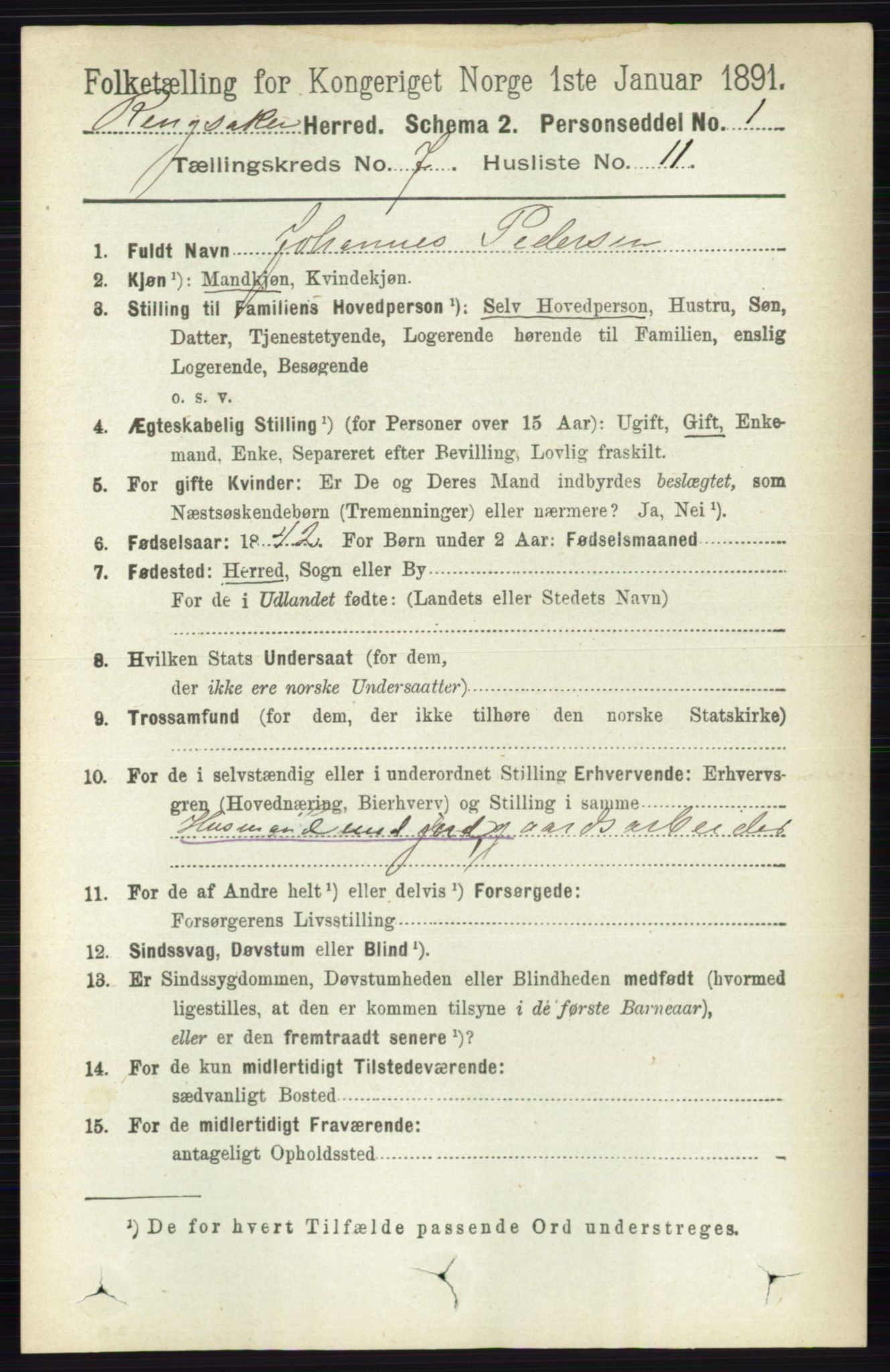 RA, 1891 census for 0412 Ringsaker, 1891, p. 3943