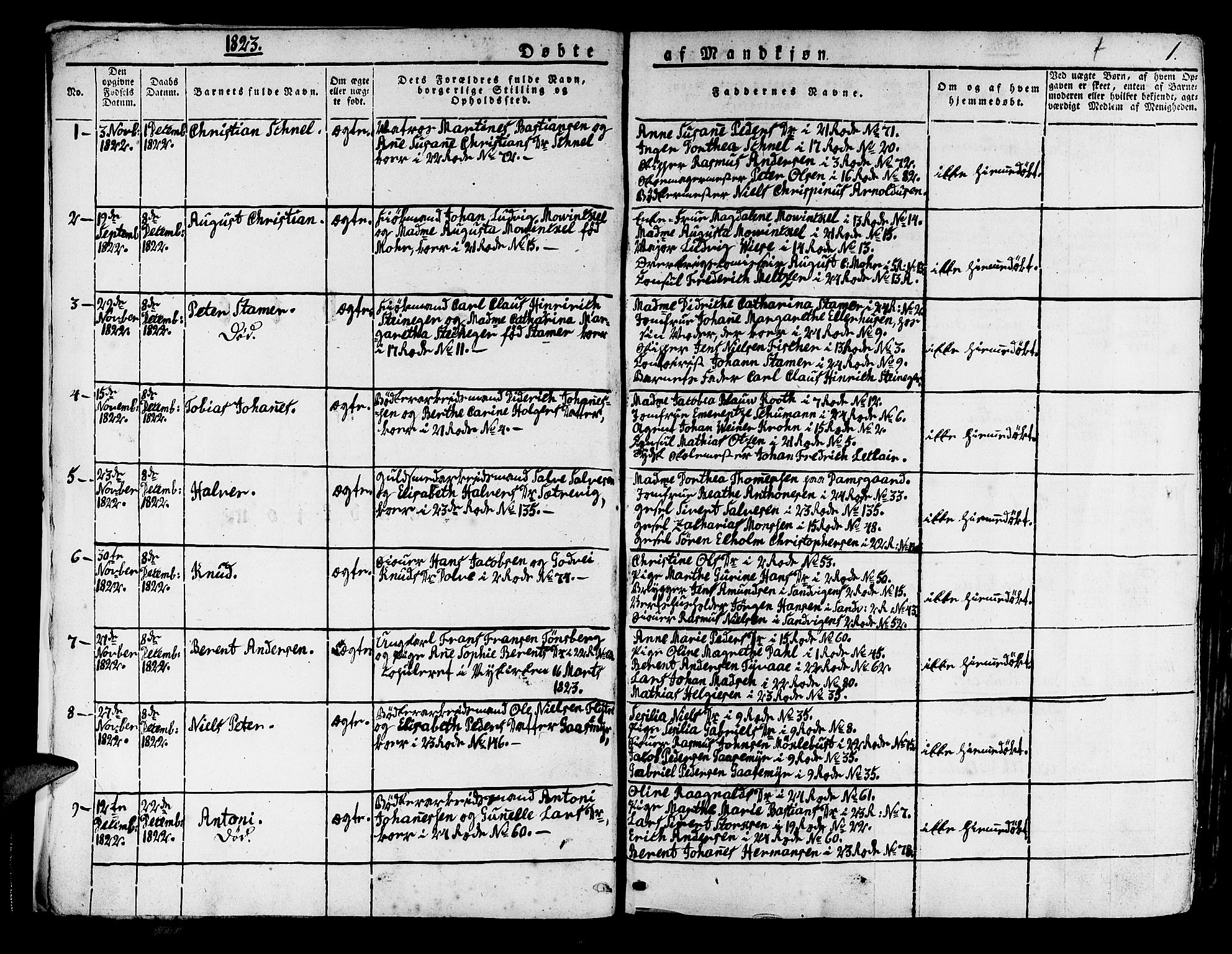 Korskirken sokneprestembete, SAB/A-76101/H/Haa/L0014: Parish register (official) no. A 14, 1823-1835, p. 1