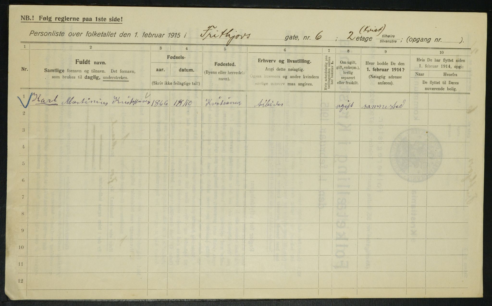 OBA, Municipal Census 1915 for Kristiania, 1915, p. 26437