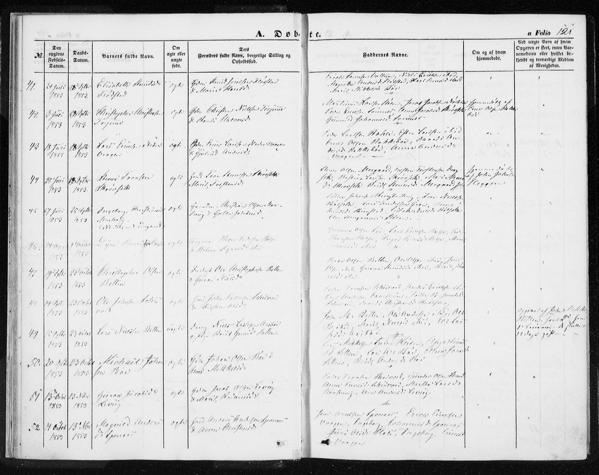 Ministerialprotokoller, klokkerbøker og fødselsregistre - Møre og Romsdal, AV/SAT-A-1454/576/L0883: Parish register (official) no. 576A01, 1849-1865, p. 121