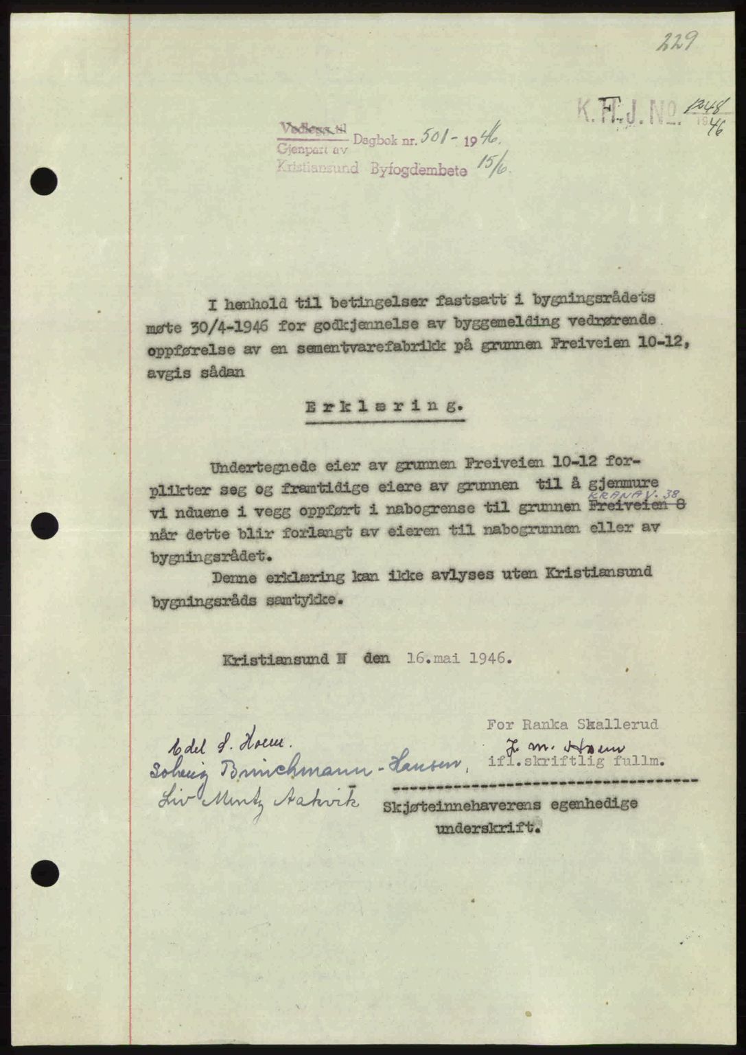 Kristiansund byfogd, AV/SAT-A-4587/A/27: Mortgage book no. 40, 1946-1946, Diary no: : 501/1946