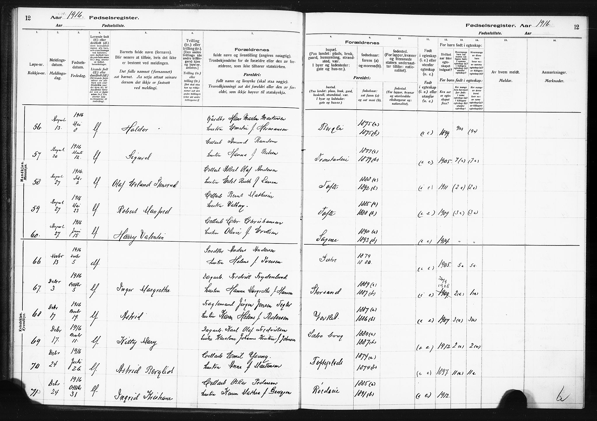 Hurum kirkebøker, AV/SAKO-A-229/J/Ja/L0001: Birth register no. 1, 1916-1928, p. 12