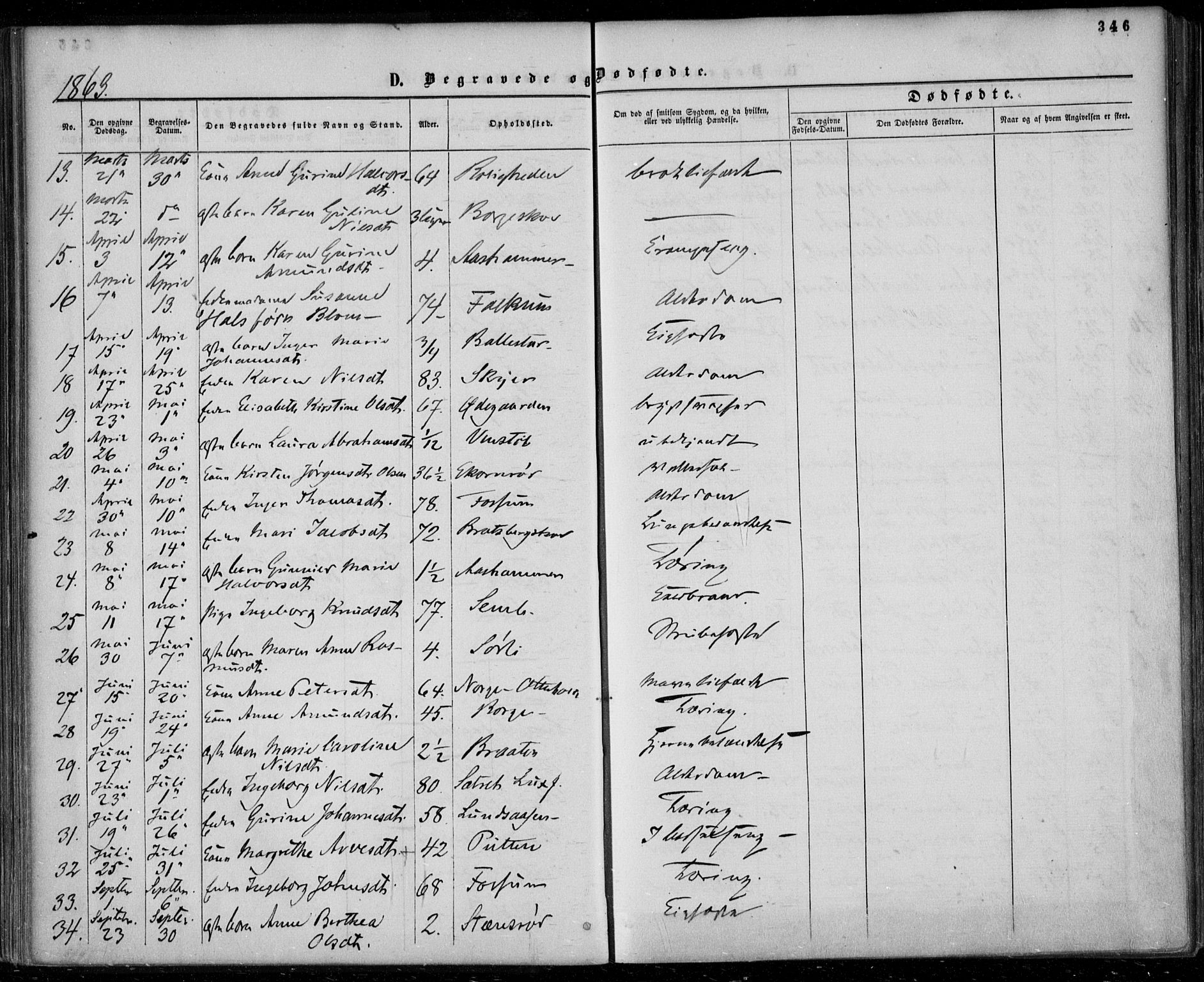 Gjerpen kirkebøker, SAKO/A-265/F/Fa/L0008b: Parish register (official) no. I 8B, 1857-1871, p. 346