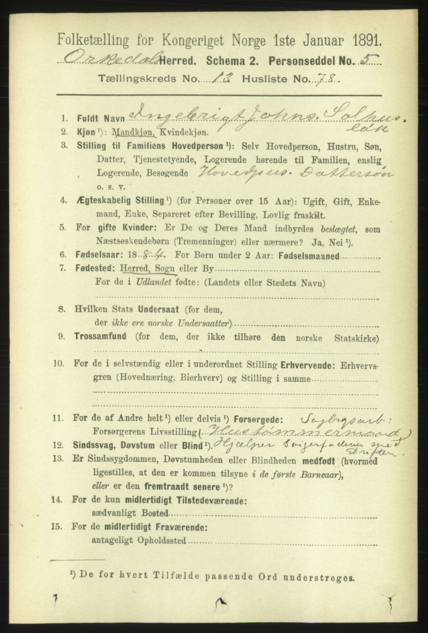 RA, 1891 census for 1638 Orkdal, 1891, p. 6488