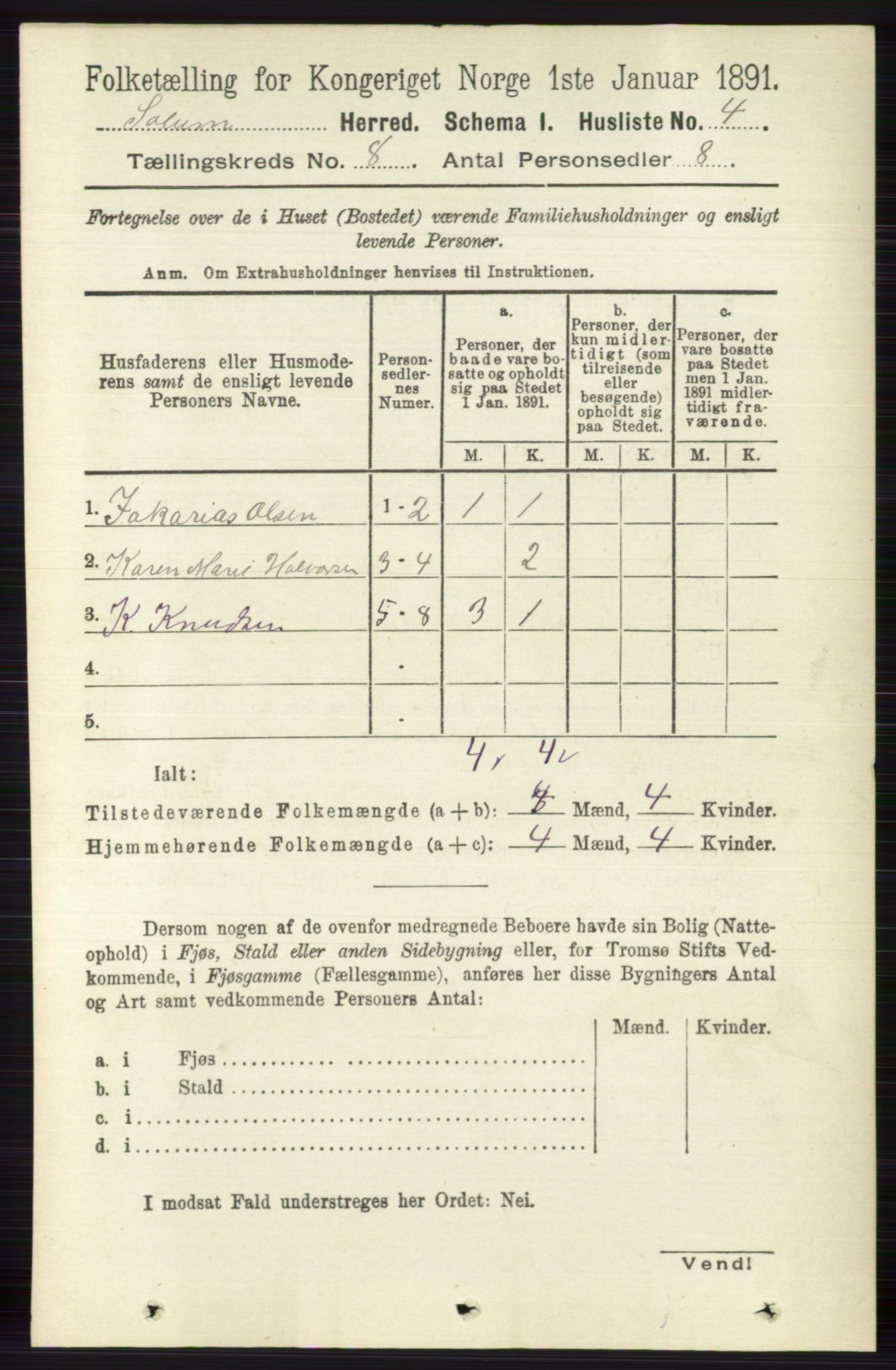 RA, 1891 census for 0818 Solum, 1891, p. 4031