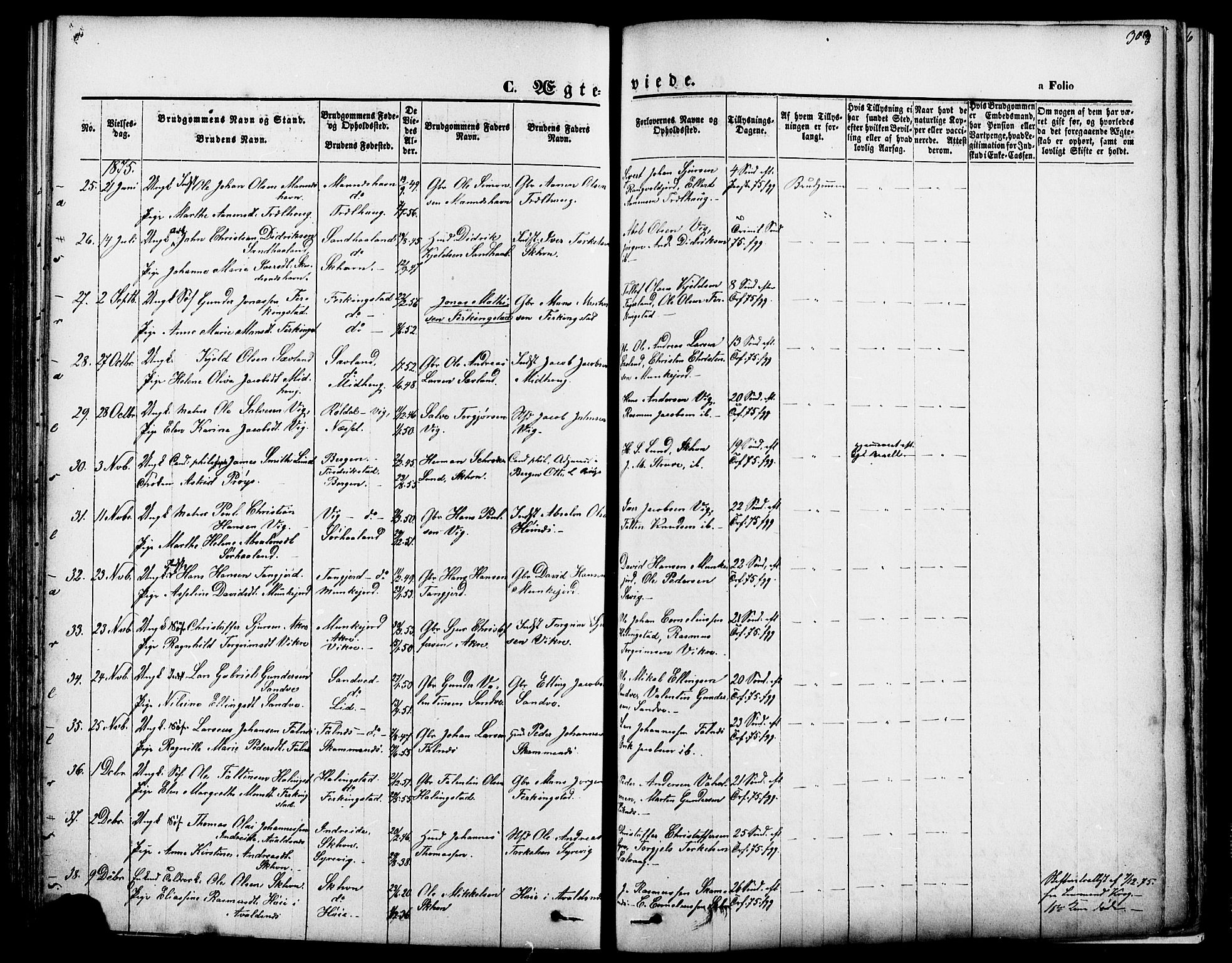 Skudenes sokneprestkontor, SAST/A -101849/H/Ha/Haa/L0006: Parish register (official) no. A 4, 1864-1881, p. 303