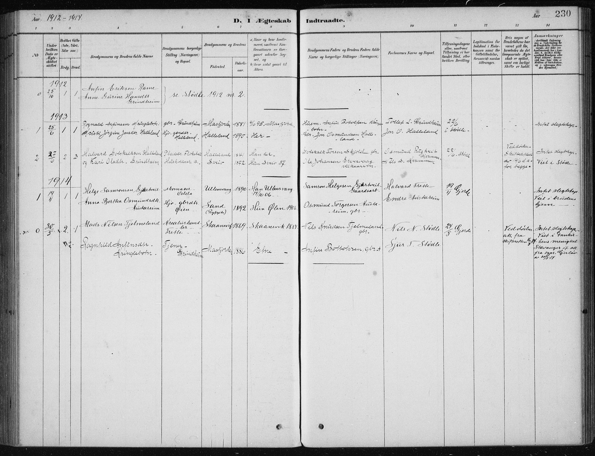 Etne sokneprestembete, SAB/A-75001/H/Haa: Parish register (official) no. D  1, 1879-1919, p. 230
