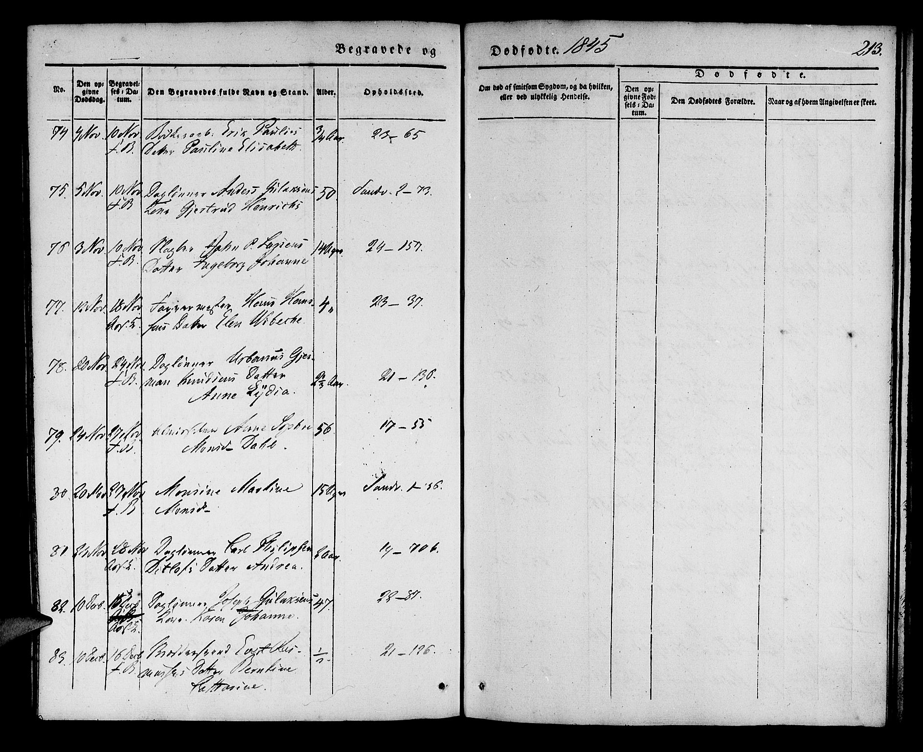 Korskirken sokneprestembete, AV/SAB-A-76101/H/Haa/L0043: Parish register (official) no. E 1, 1834-1848, p. 213