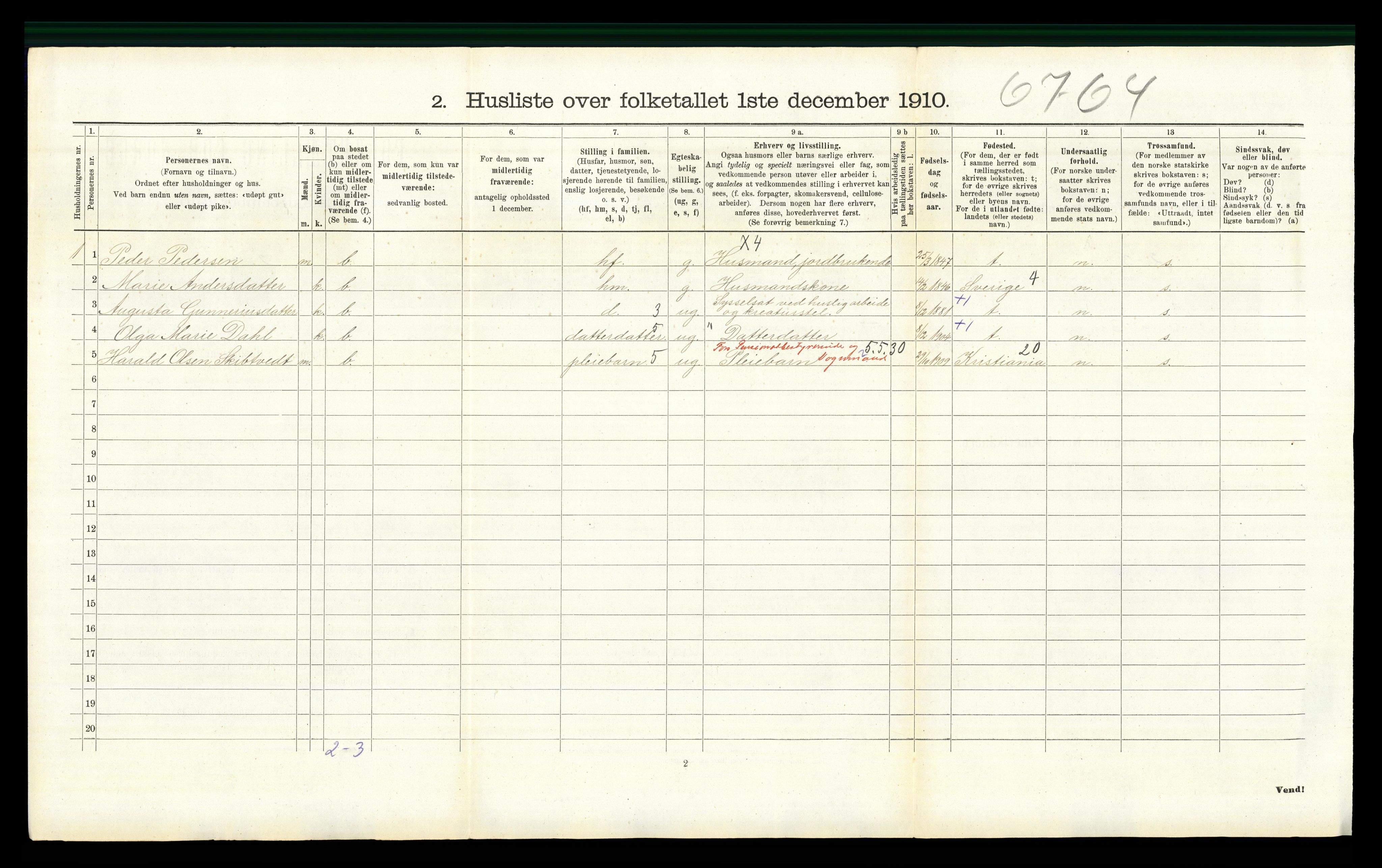 RA, 1910 census for Vinger, 1910, p. 1502