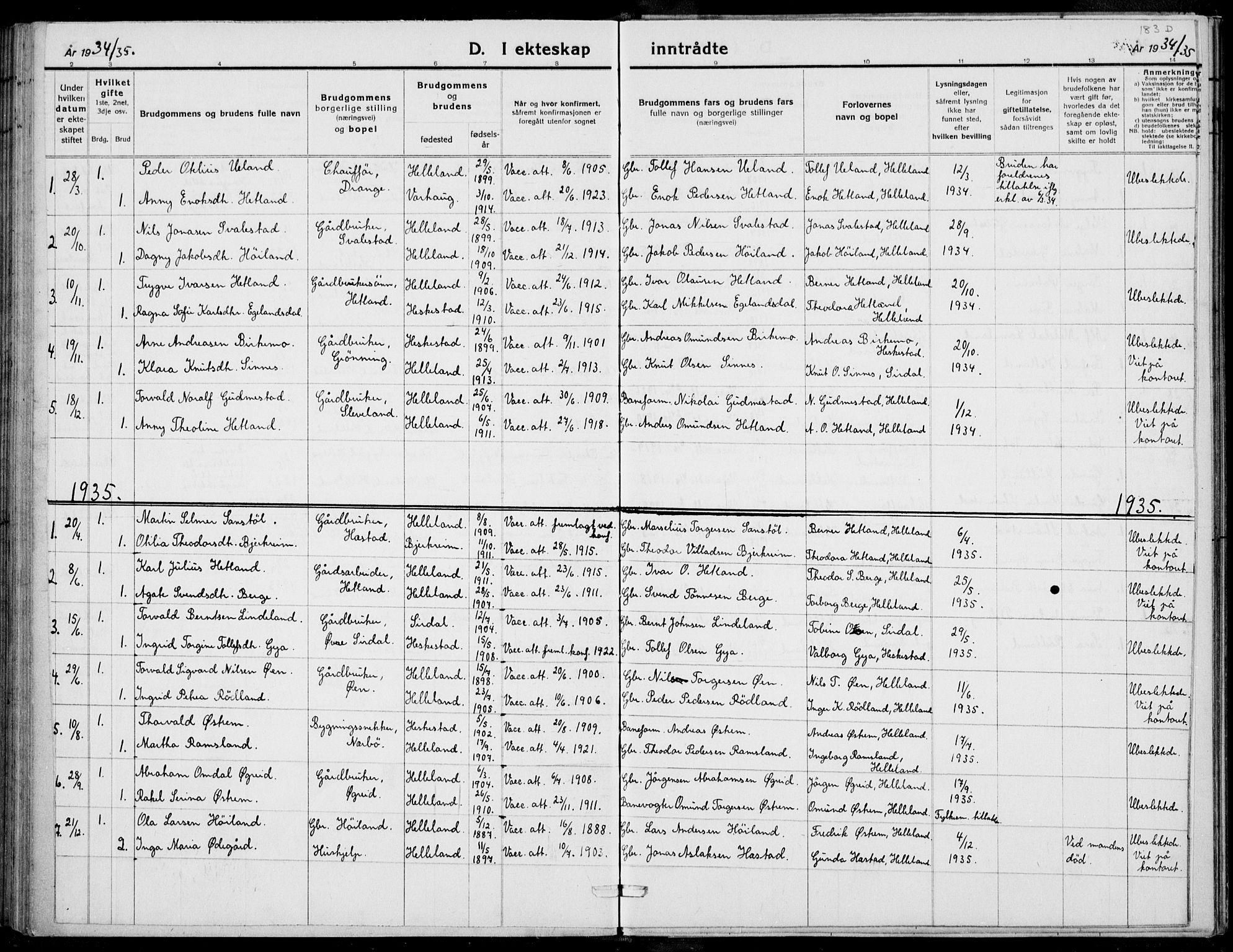 Helleland sokneprestkontor, AV/SAST-A-101810: Parish register (copy) no. B 4, 1887-1941, p. 183