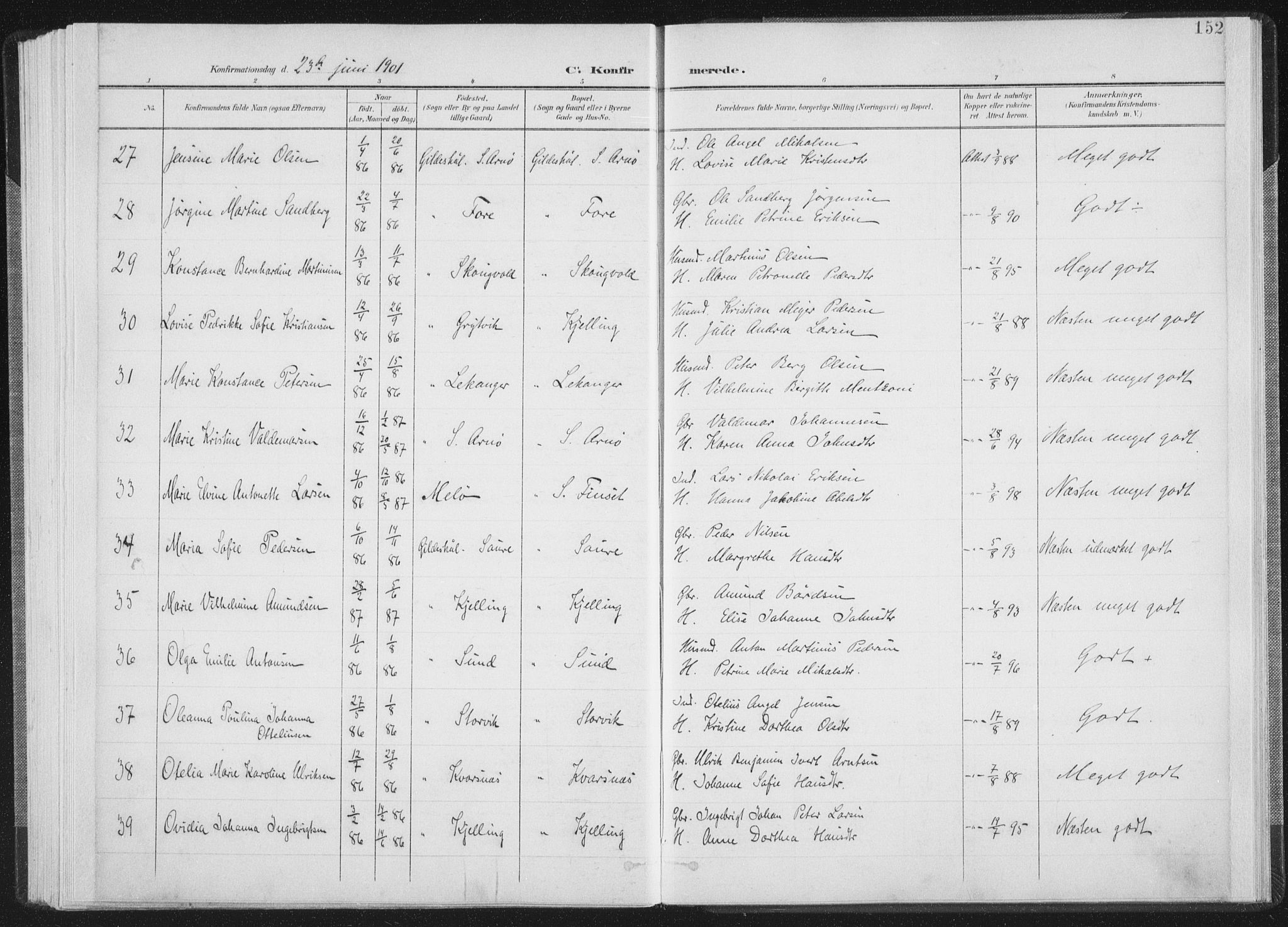 Ministerialprotokoller, klokkerbøker og fødselsregistre - Nordland, AV/SAT-A-1459/805/L0102: Parish register (official) no. 805A08I, 1900-1909, p. 152