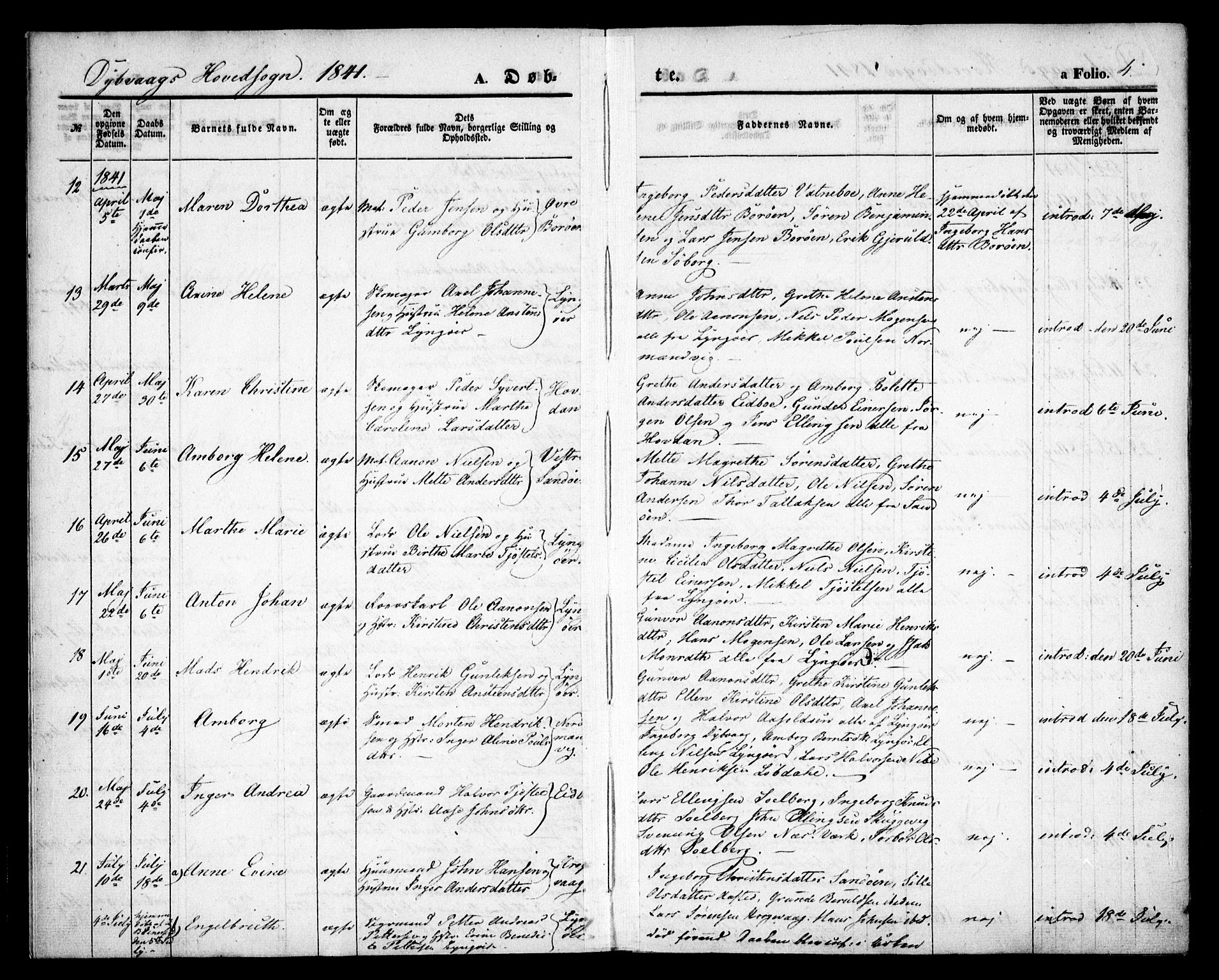 Dypvåg sokneprestkontor, AV/SAK-1111-0007/F/Fa/Faa/L0005: Parish register (official) no. A 5, 1841-1854, p. 4