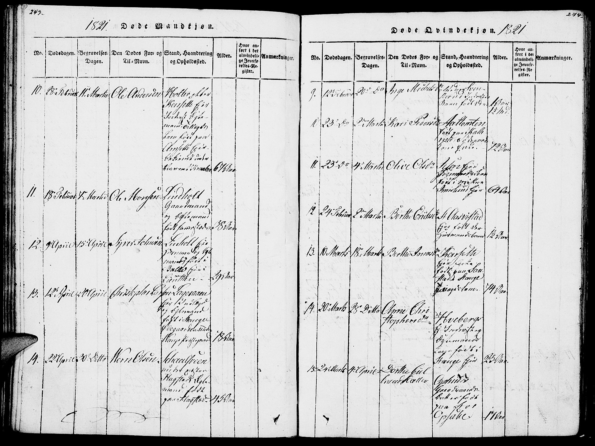 Vang prestekontor, Hedmark, AV/SAH-PREST-008/H/Ha/Haa/L0007: Parish register (official) no. 7, 1813-1826, p. 243-244