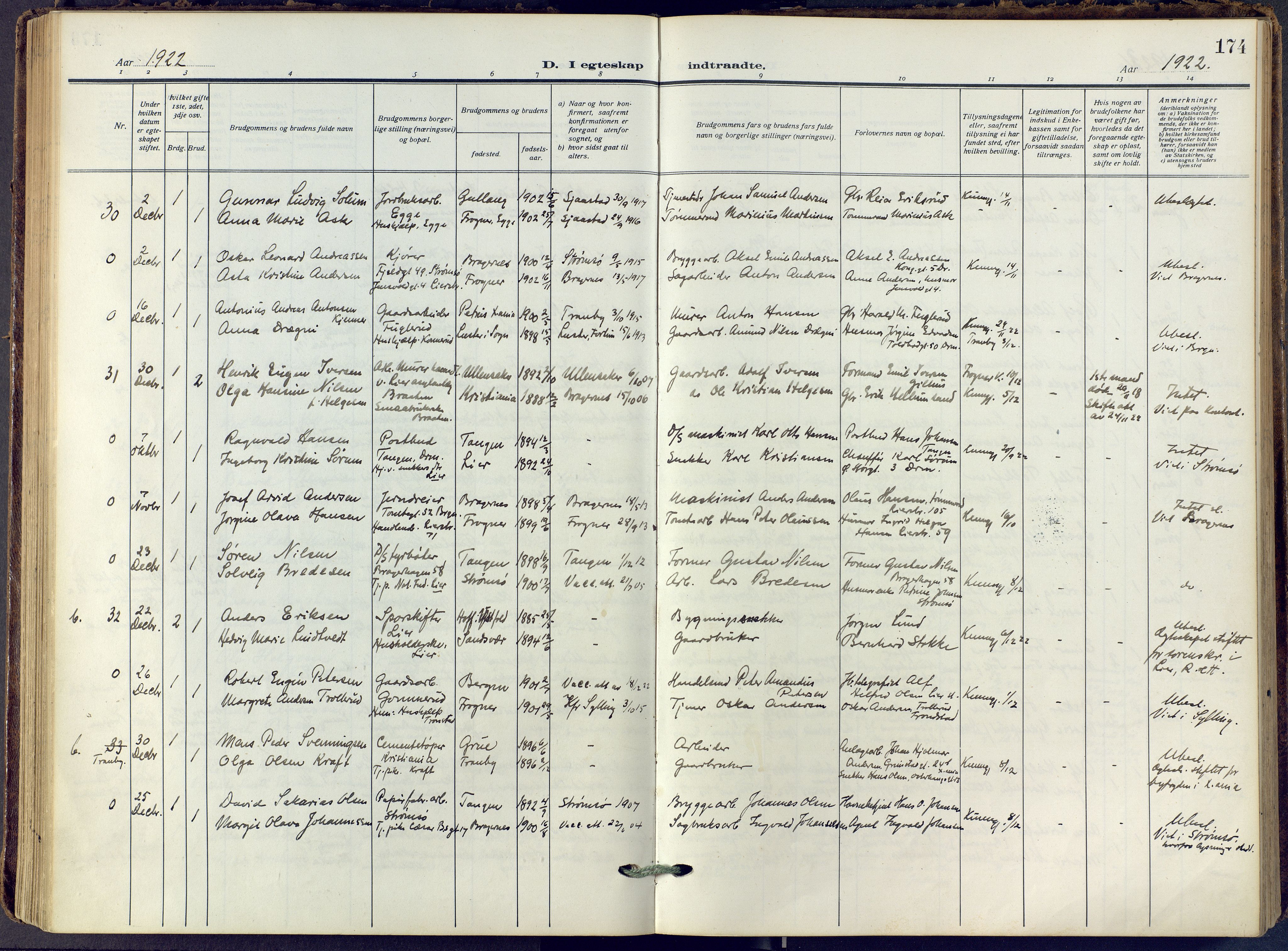 Lier kirkebøker, AV/SAKO-A-230/F/Fa/L0019: Parish register (official) no. I 19, 1918-1928, p. 174