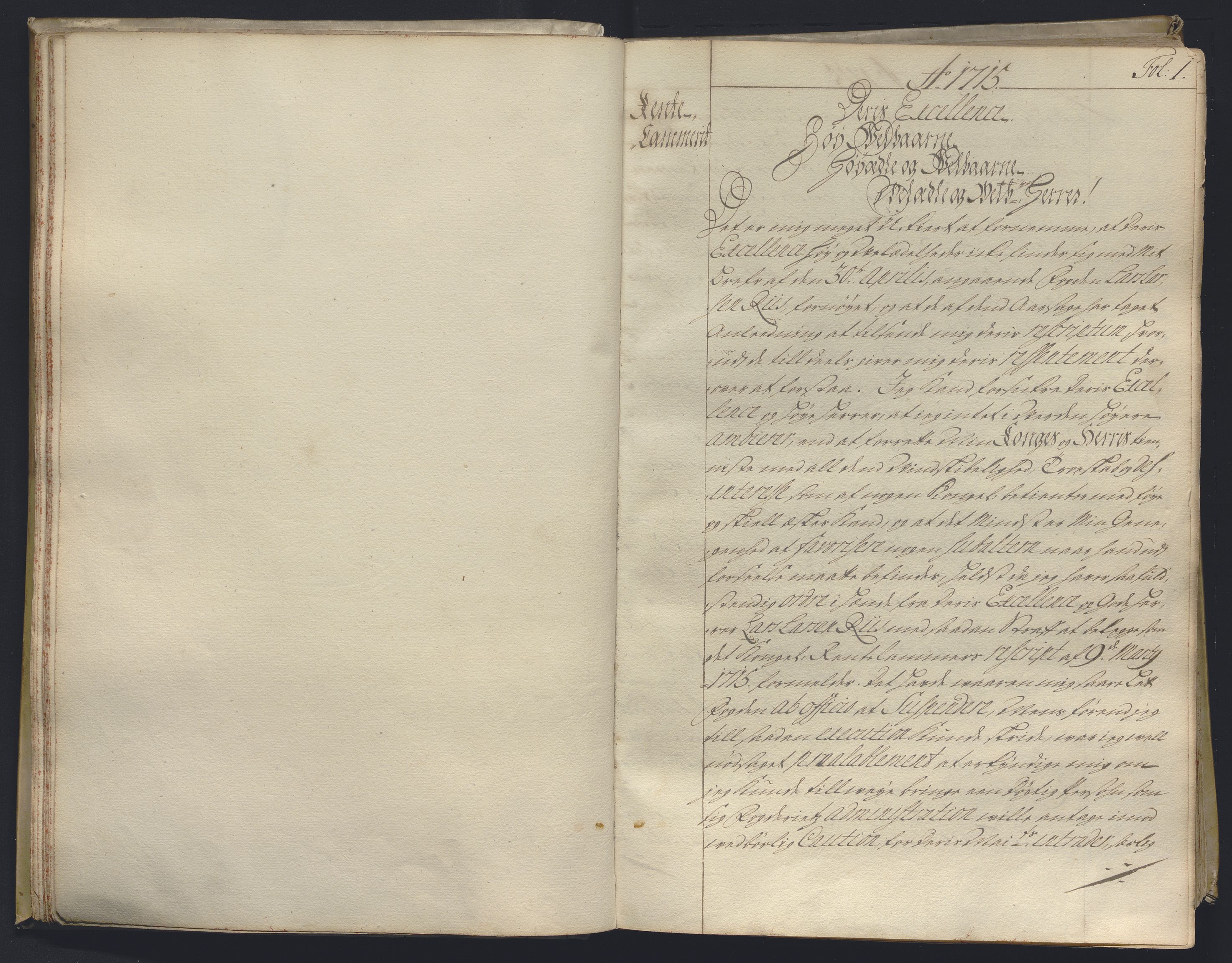 Kristiania stiftamt, SAO/A-10386/B/Ba/L0004: Kopibok, 1715-1717, p. 1a