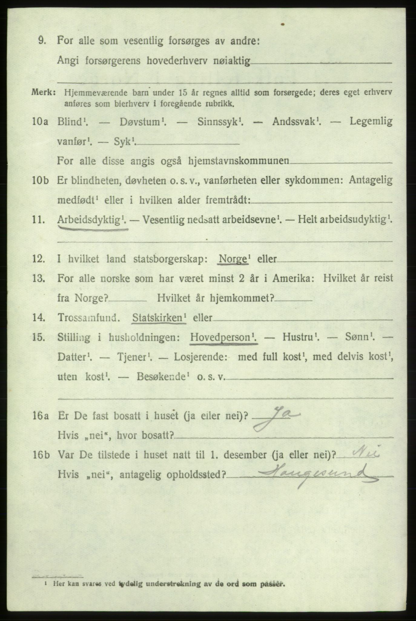 SAB, 1920 census for Sveio, 1920, p. 1509