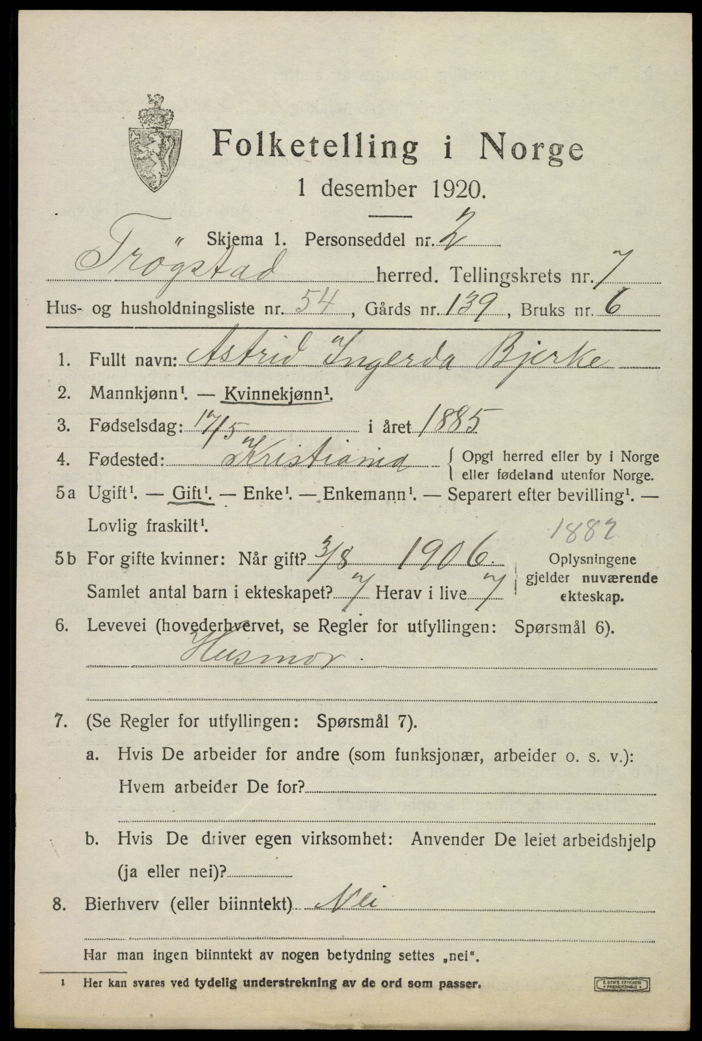 SAO, 1920 census for Trøgstad, 1920, p. 8128