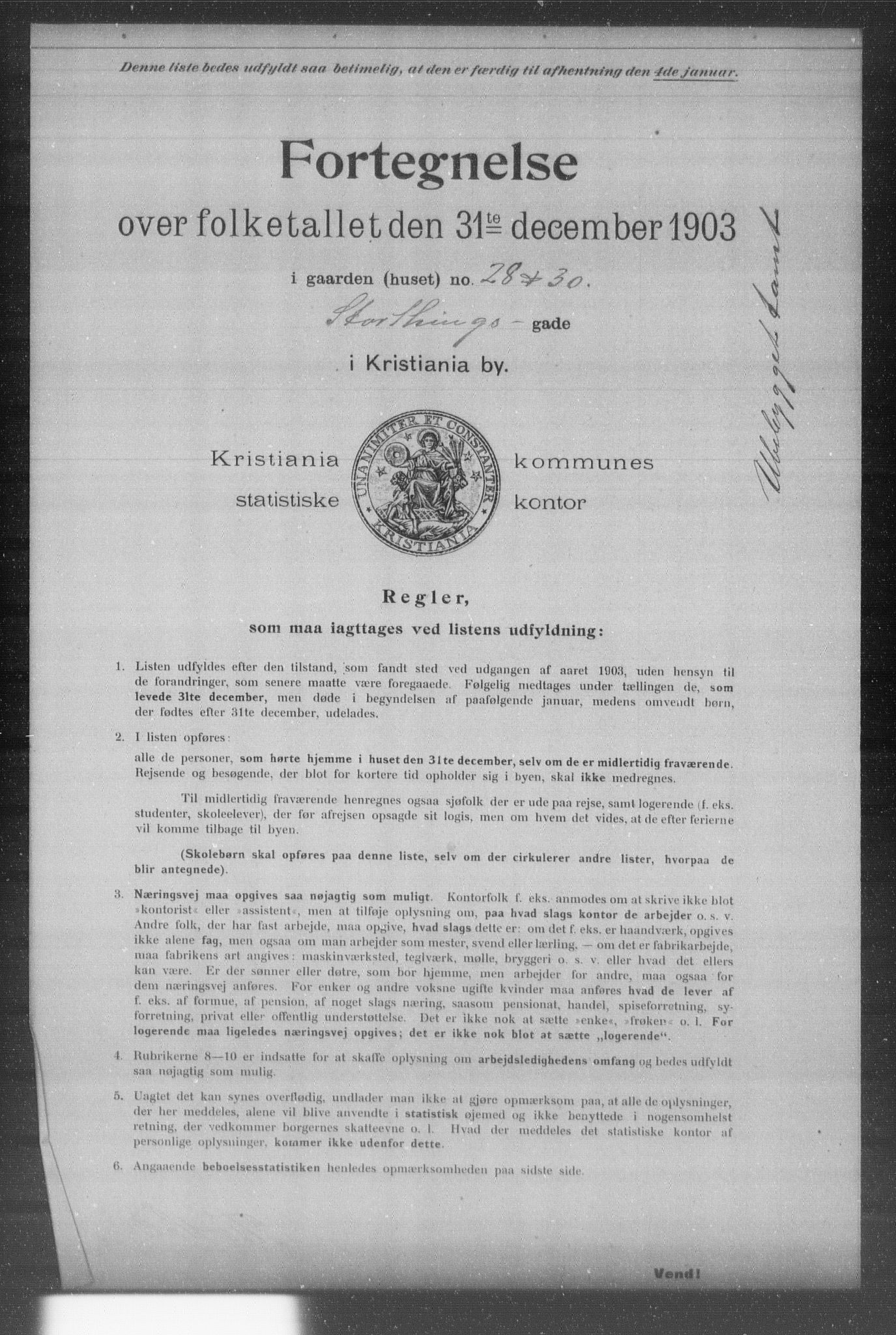 OBA, Municipal Census 1903 for Kristiania, 1903, p. 20070