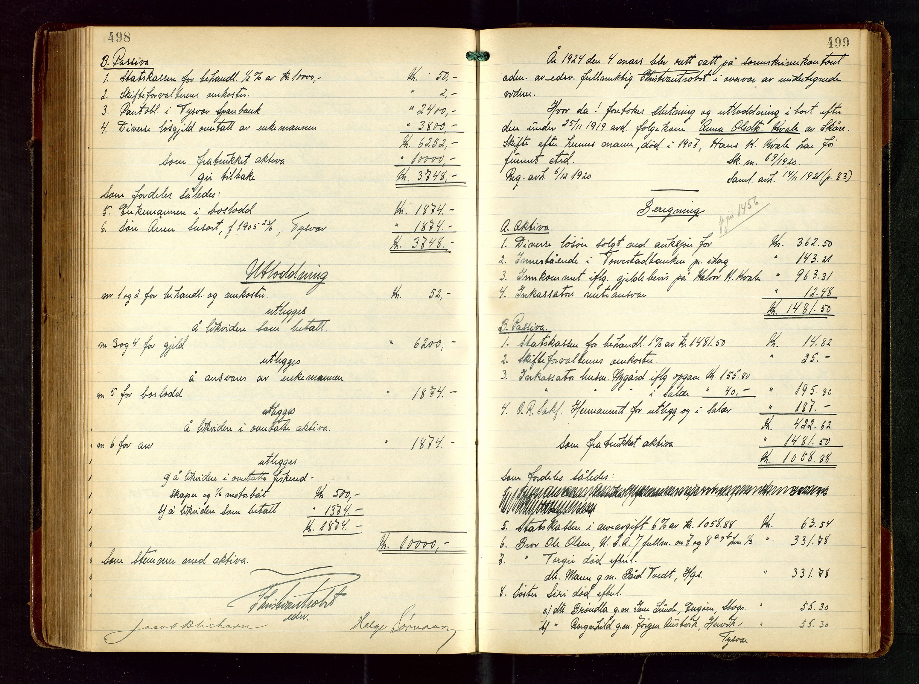 Karmsund sorenskriveri, AV/SAST-A-100311/01/IV/IVGB/L0003: SKIFTEUTLODNINGSPROTOKOLL, 1919-1925, p. 498-499