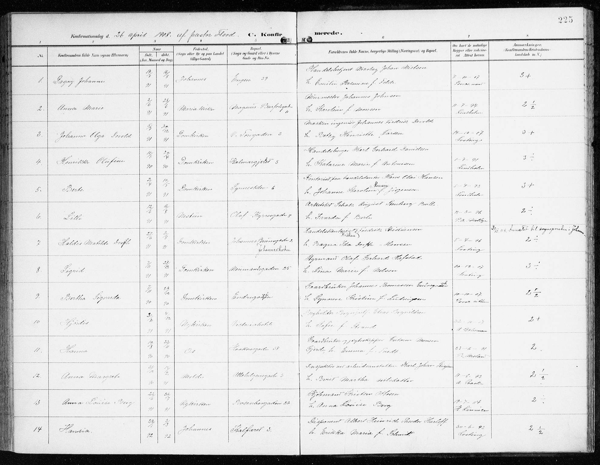 Domkirken sokneprestembete, SAB/A-74801/H/Haa/L0031: Parish register (official) no. C 6, 1898-1915, p. 225