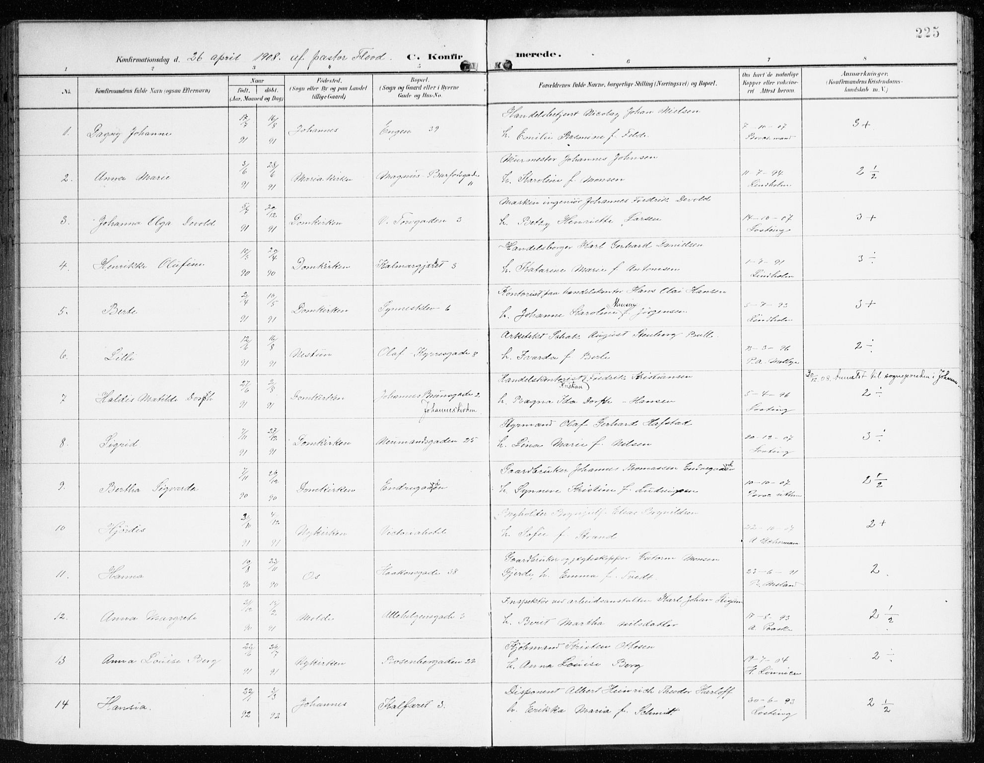 Domkirken sokneprestembete, AV/SAB-A-74801/H/Haa/L0031: Parish register (official) no. C 6, 1898-1915, p. 225