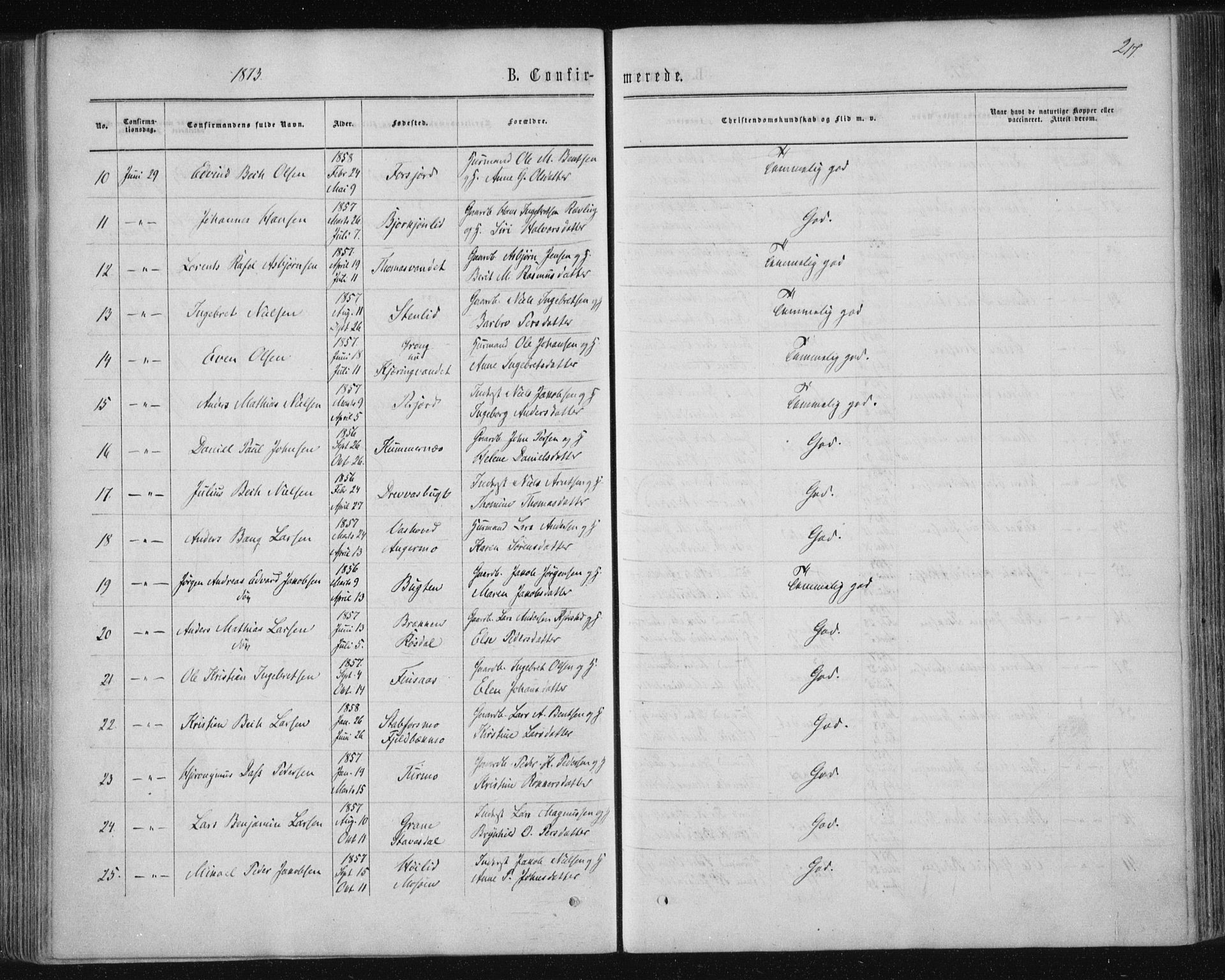 Ministerialprotokoller, klokkerbøker og fødselsregistre - Nordland, SAT/A-1459/820/L0294: Parish register (official) no. 820A15, 1866-1879, p. 217