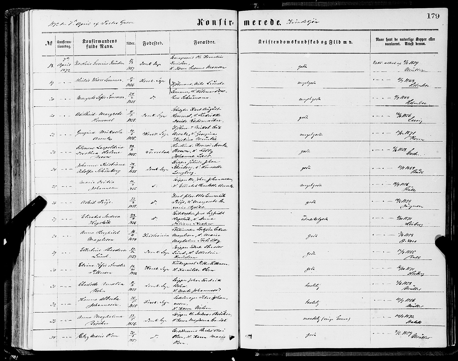Domkirken sokneprestembete, SAB/A-74801/H/Haa/L0029: Parish register (official) no. C 4, 1864-1879, p. 179