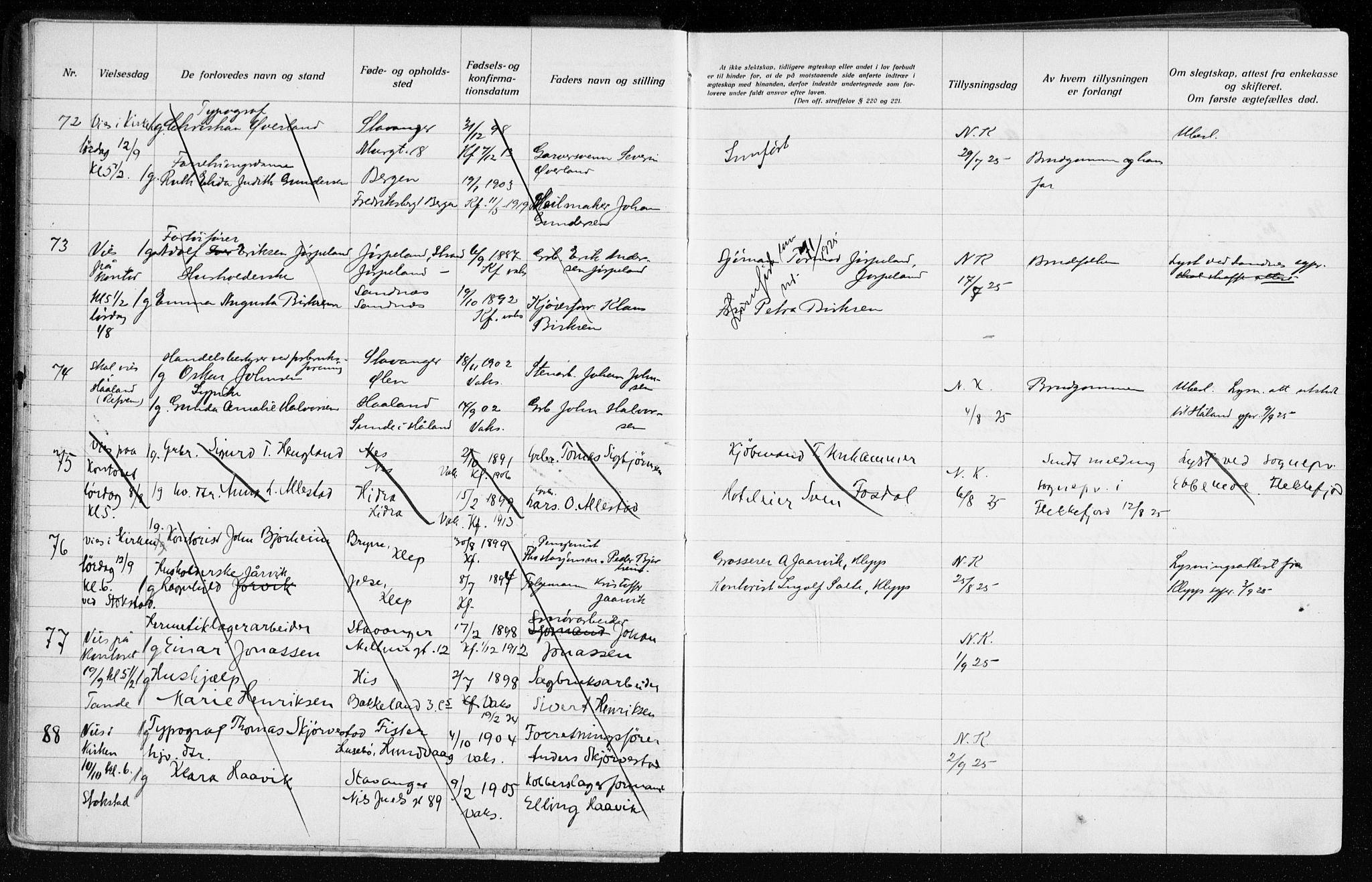 Domkirken sokneprestkontor, SAST/A-101812/001/70/705BA/L0007: Banns register no. 705.BA.7, 1924-1936