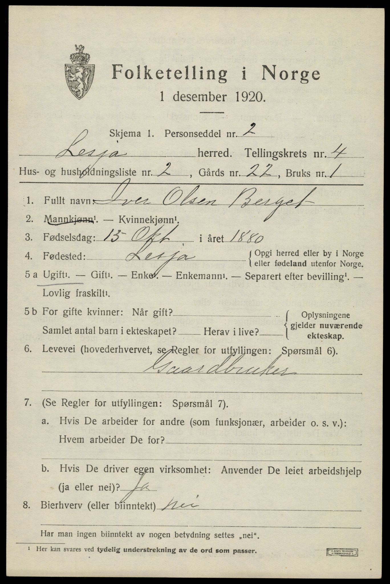 SAH, 1920 census for Lesja, 1920, p. 2532