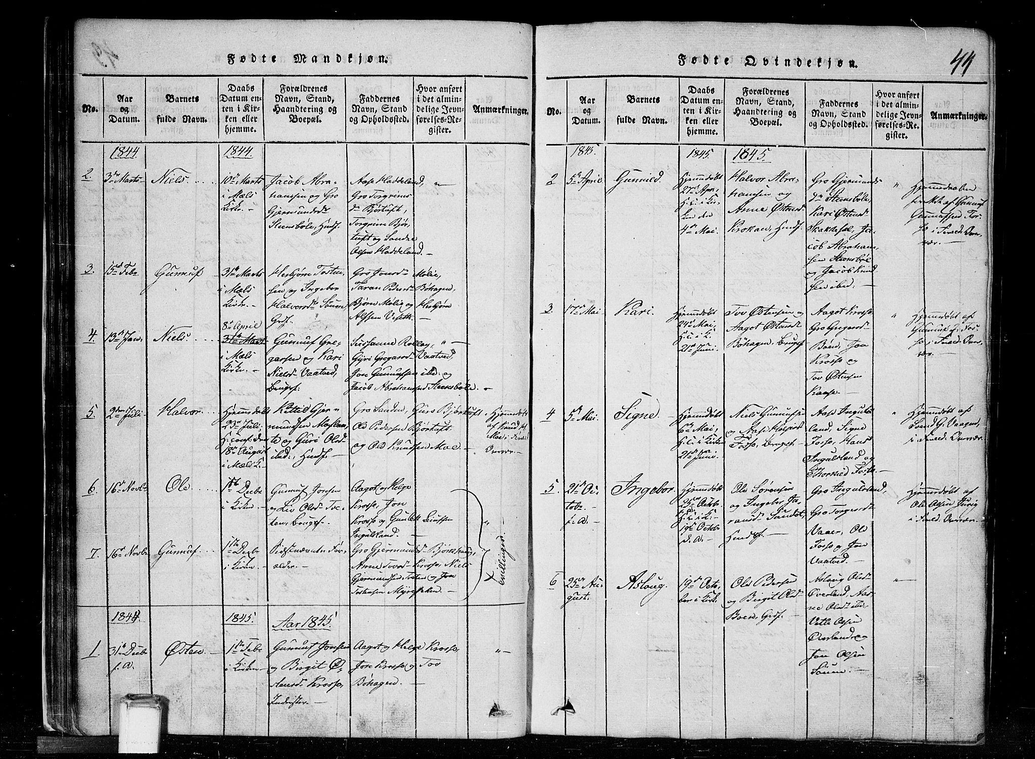 Tinn kirkebøker, SAKO/A-308/G/Gc/L0001: Parish register (copy) no. III 1, 1815-1879, p. 44