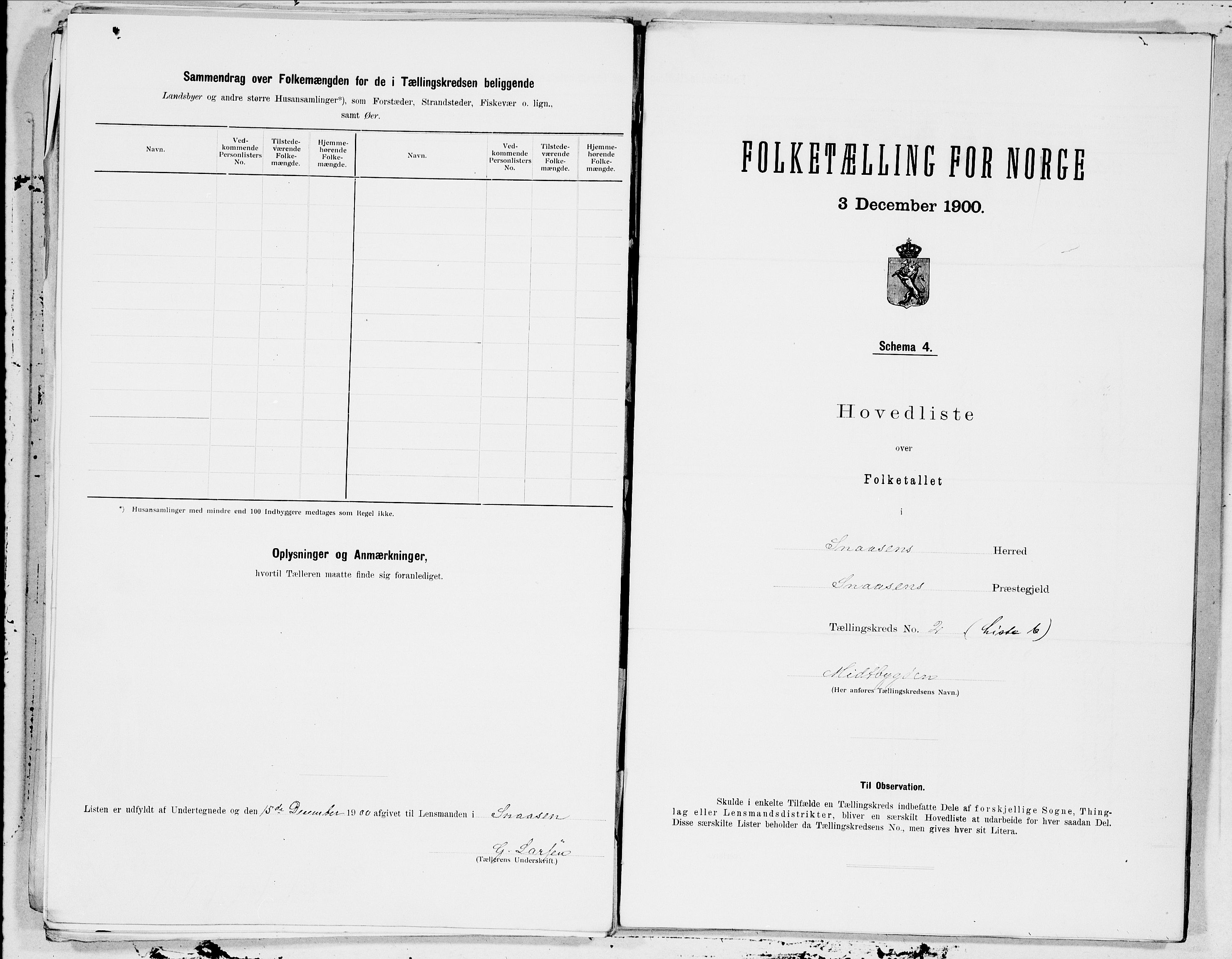 SAT, 1900 census for Snåsa, 1900, p. 6