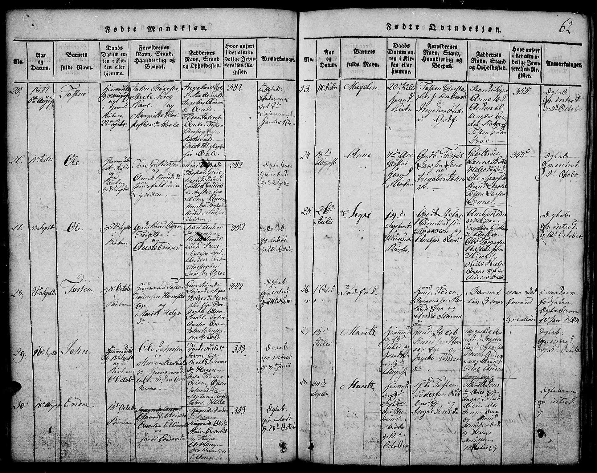 Vang prestekontor, Valdres, SAH/PREST-140/H/Hb/L0002: Parish register (copy) no. 2, 1814-1889, p. 62