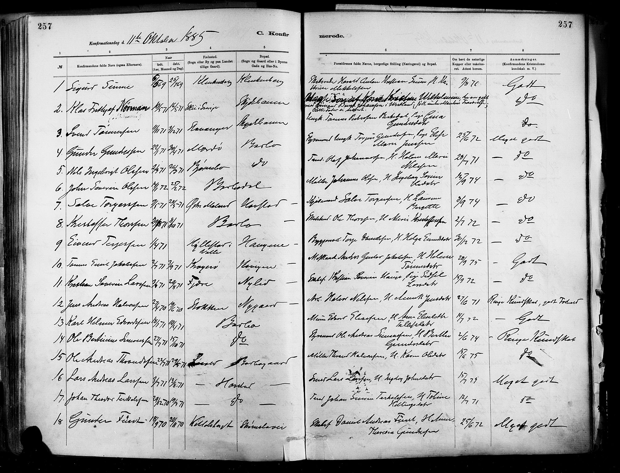 Barbu sokneprestkontor, SAK/1111-0003/F/Fa/L0002: Parish register (official) no. A 2, 1883-1898, p. 257
