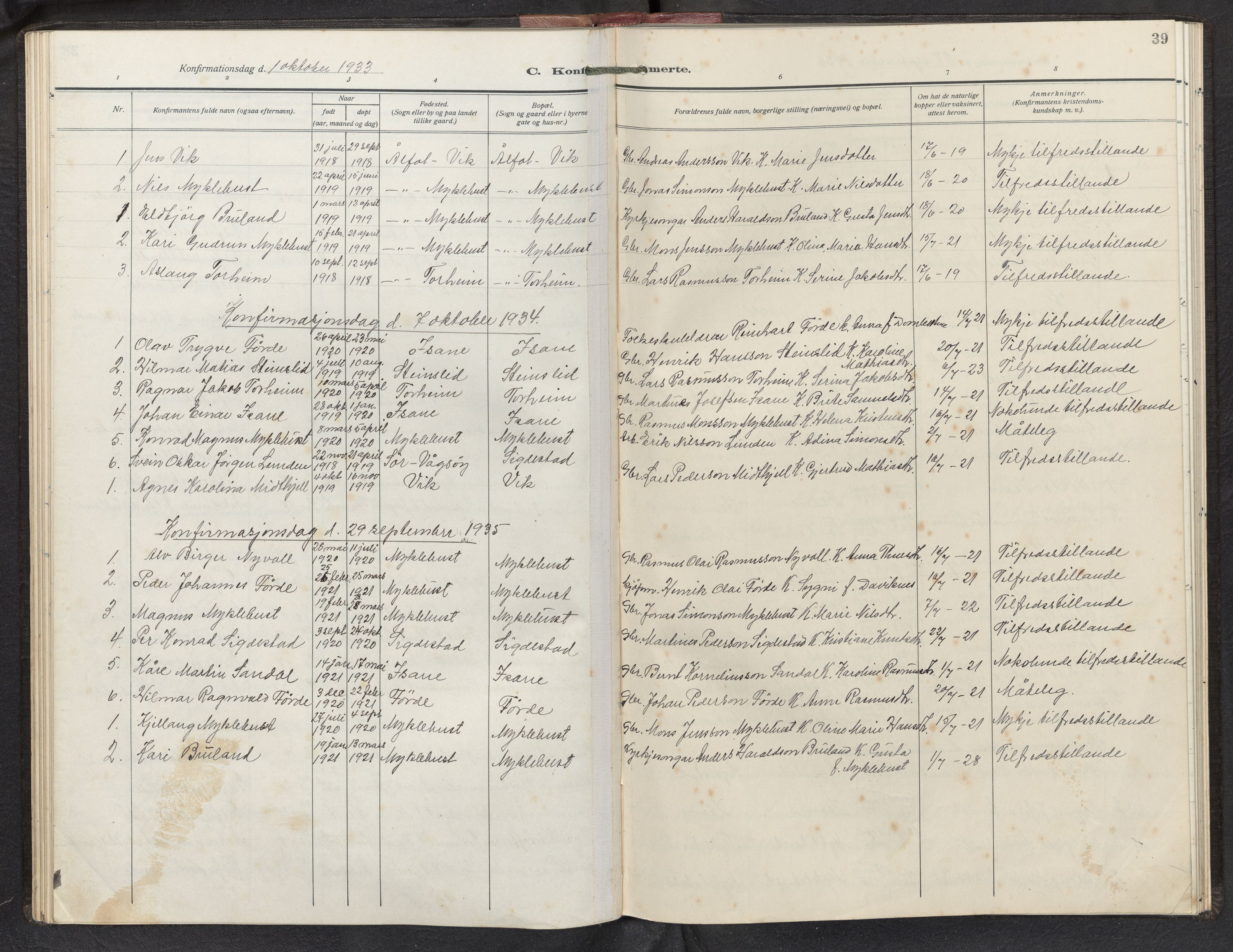 Davik sokneprestembete, AV/SAB-A-79701/H/Hab/Habd/L0003: Parish register (copy) no. D 3, 1917-1953, p. 38b-39a