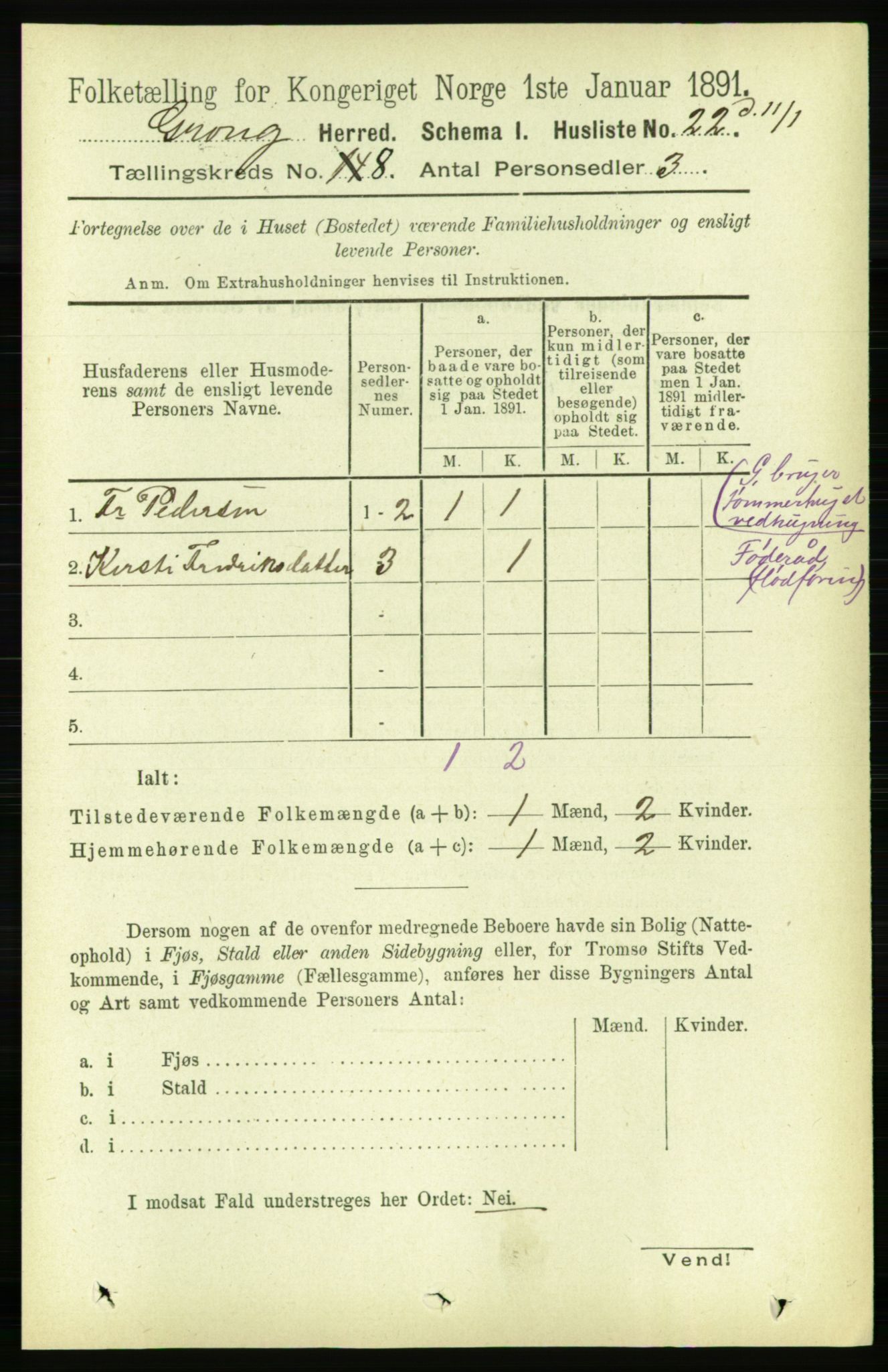 RA, 1891 census for 1742 Grong, 1891, p. 2816