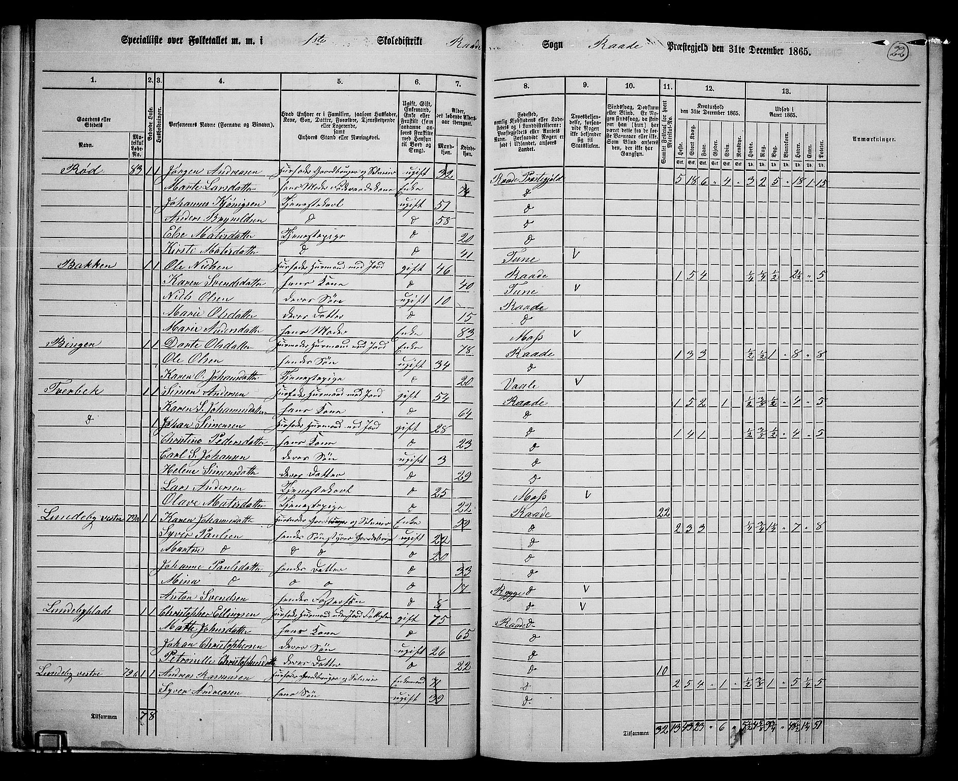 RA, 1865 census for Råde, 1865, p. 20