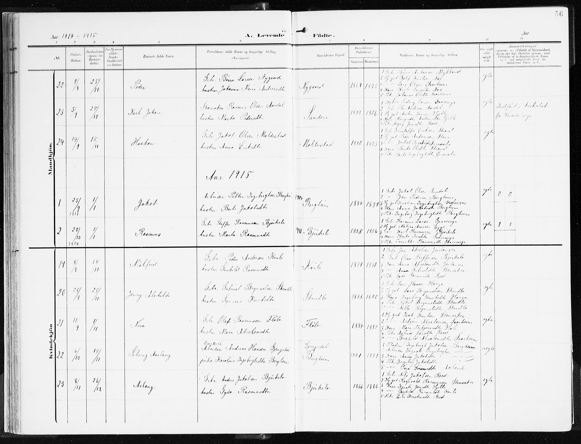 Gloppen sokneprestembete, AV/SAB-A-80101/H/Haa/Haac/L0003: Parish register (official) no. C 3, 1904-1921, p. 56