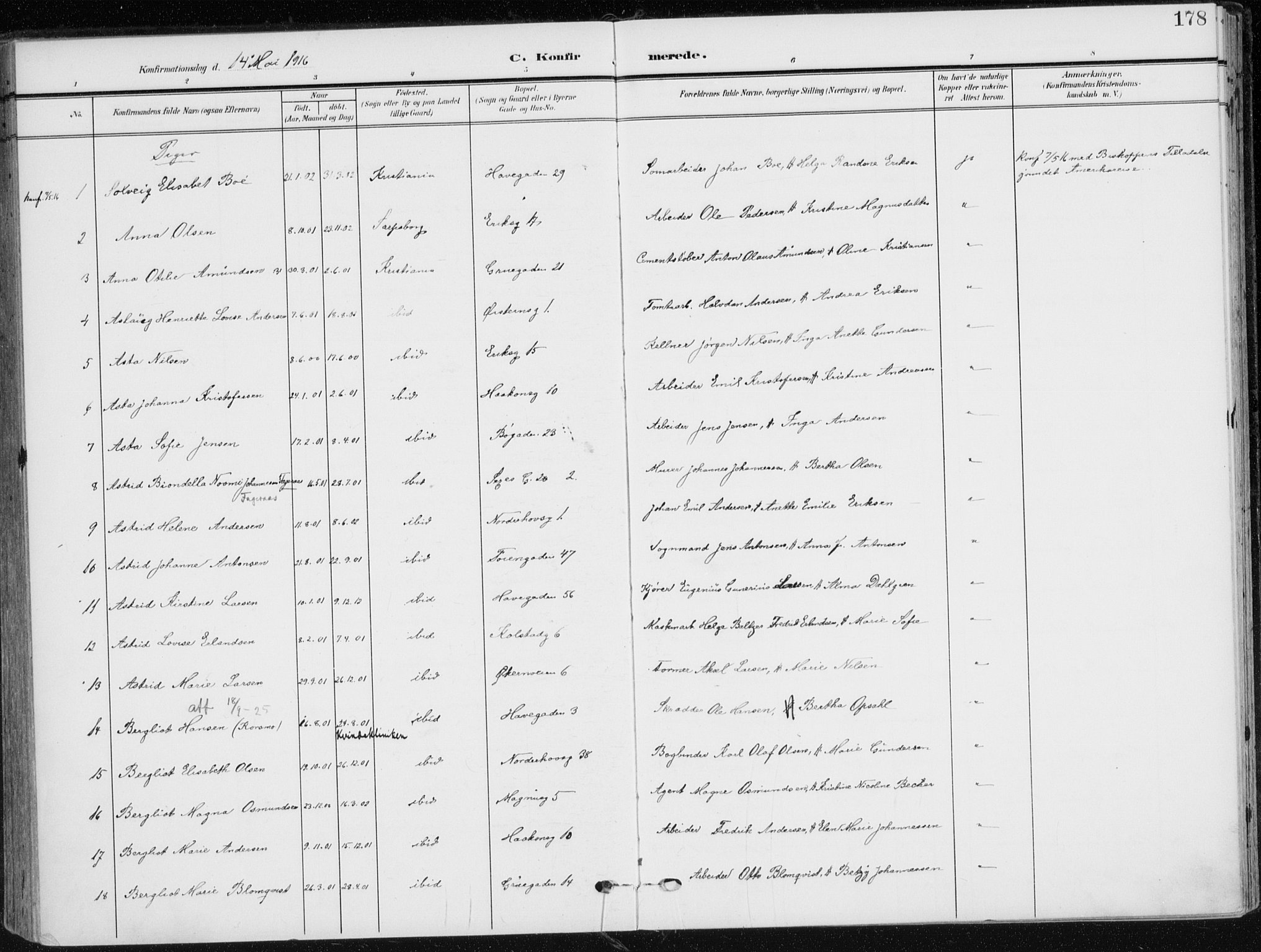 Kampen prestekontor Kirkebøker, AV/SAO-A-10853/F/Fa/L0011: Parish register (official) no. I 11, 1907-1917, p. 178