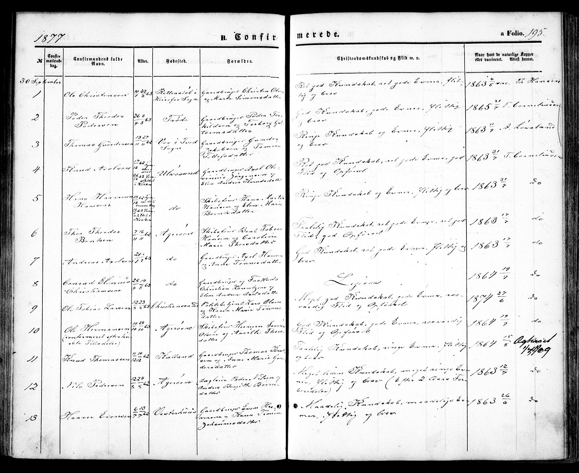 Høvåg sokneprestkontor, SAK/1111-0025/F/Fa/L0004: Parish register (official) no. A 4, 1859-1877, p. 195