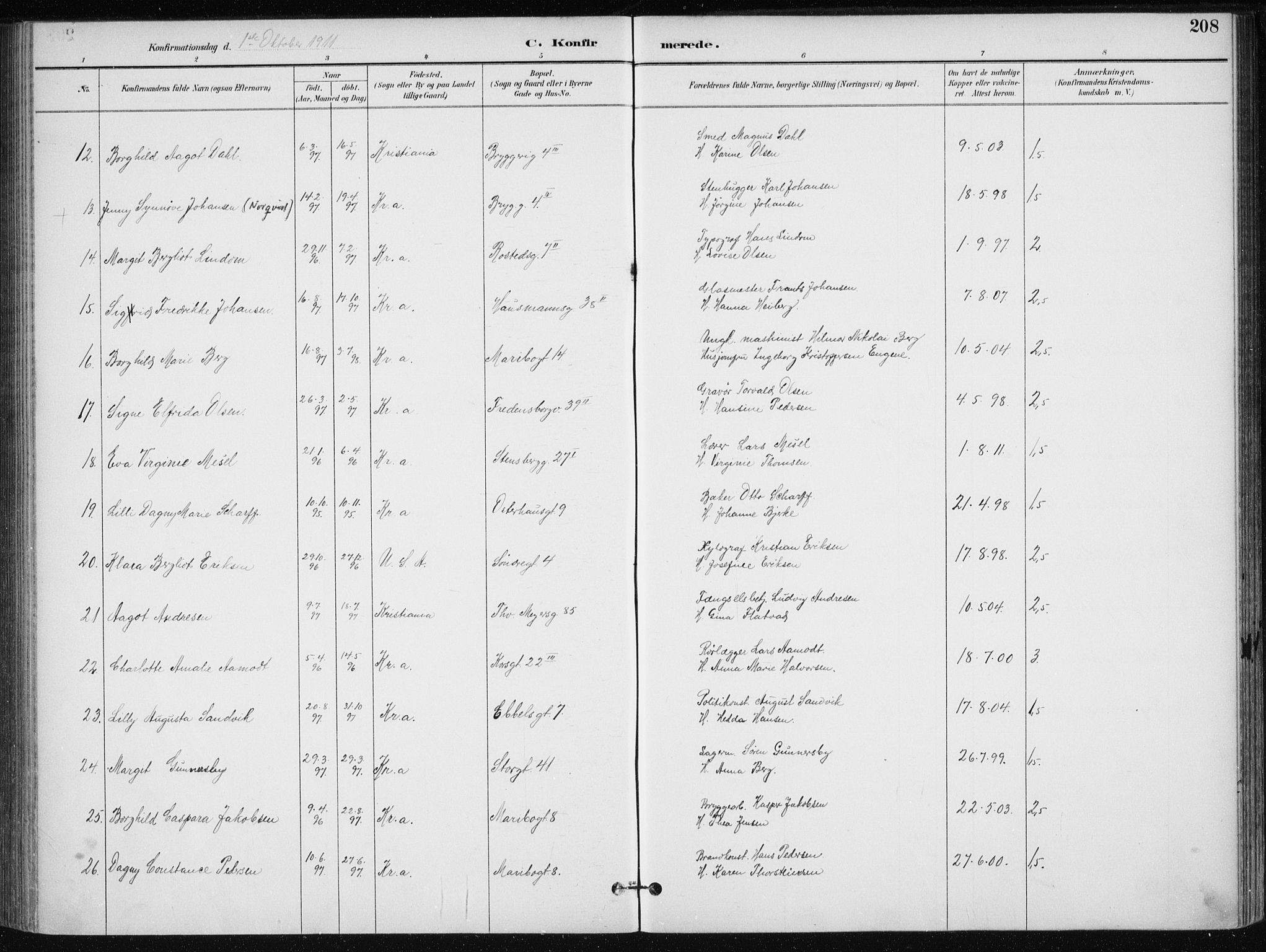 Jakob prestekontor Kirkebøker, SAO/A-10850/F/Fa/L0008: Parish register (official) no. 8, 1892-1924, p. 208