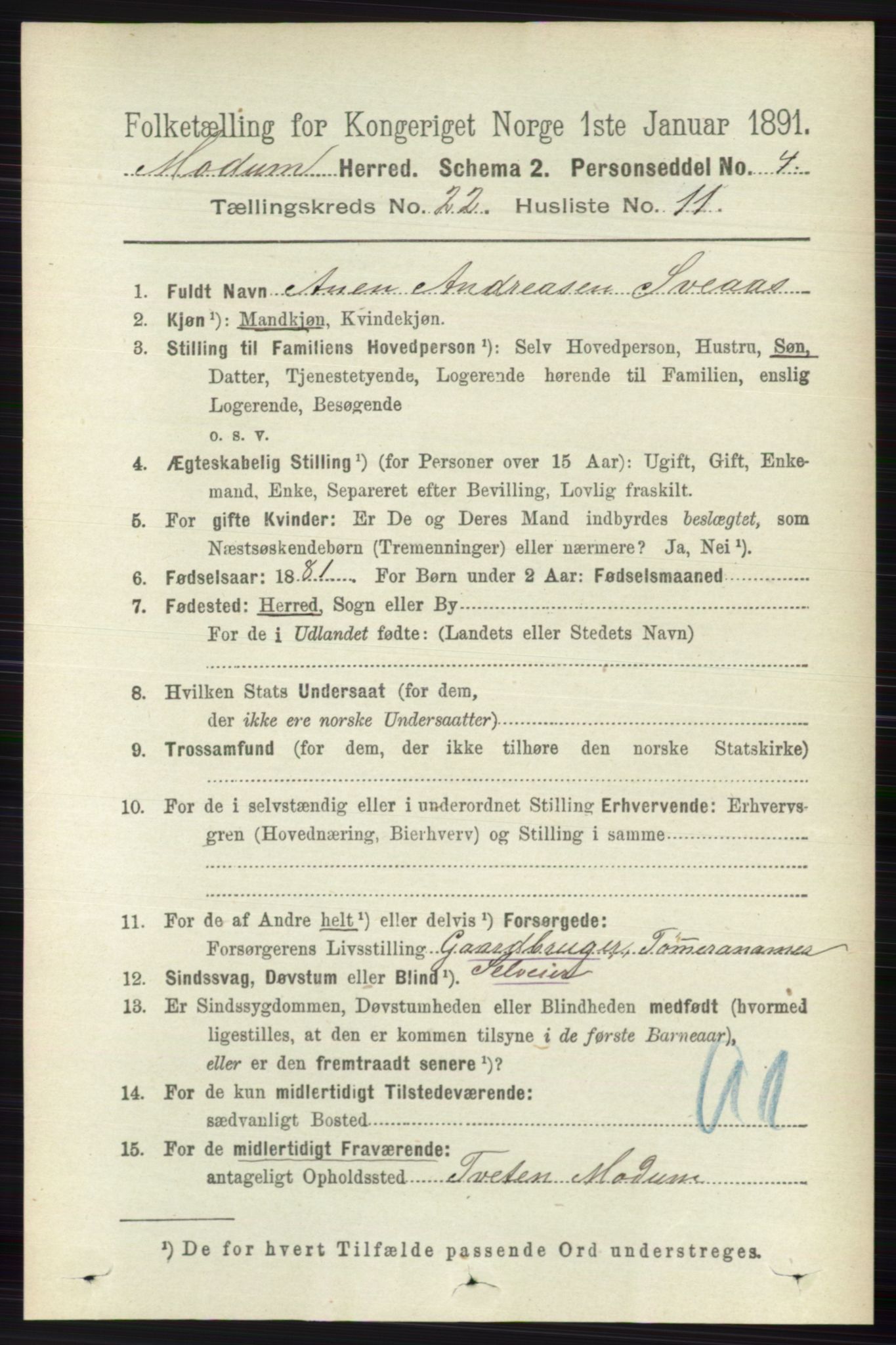 RA, 1891 census for 0623 Modum, 1891, p. 8440