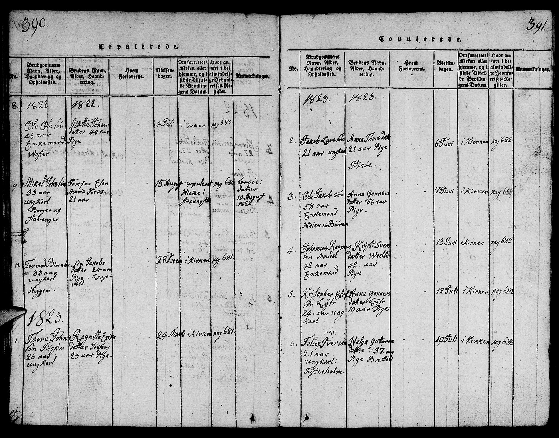 Strand sokneprestkontor, AV/SAST-A-101828/H/Ha/Hab/L0001: Parish register (copy) no. B 1, 1816-1854, p. 390-391