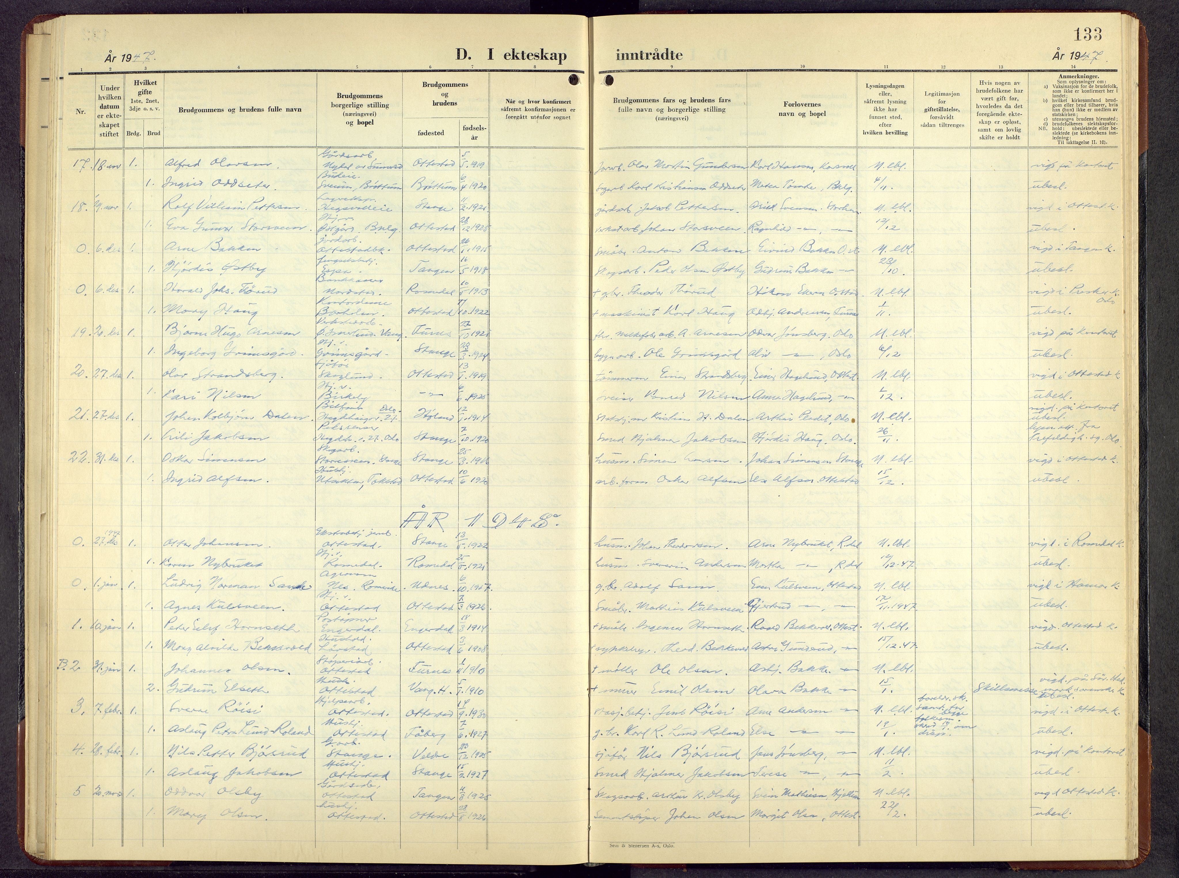 Stange prestekontor, SAH/PREST-002/L/L0023: Parish register (copy) no. 23, 1948-1966, p. 133