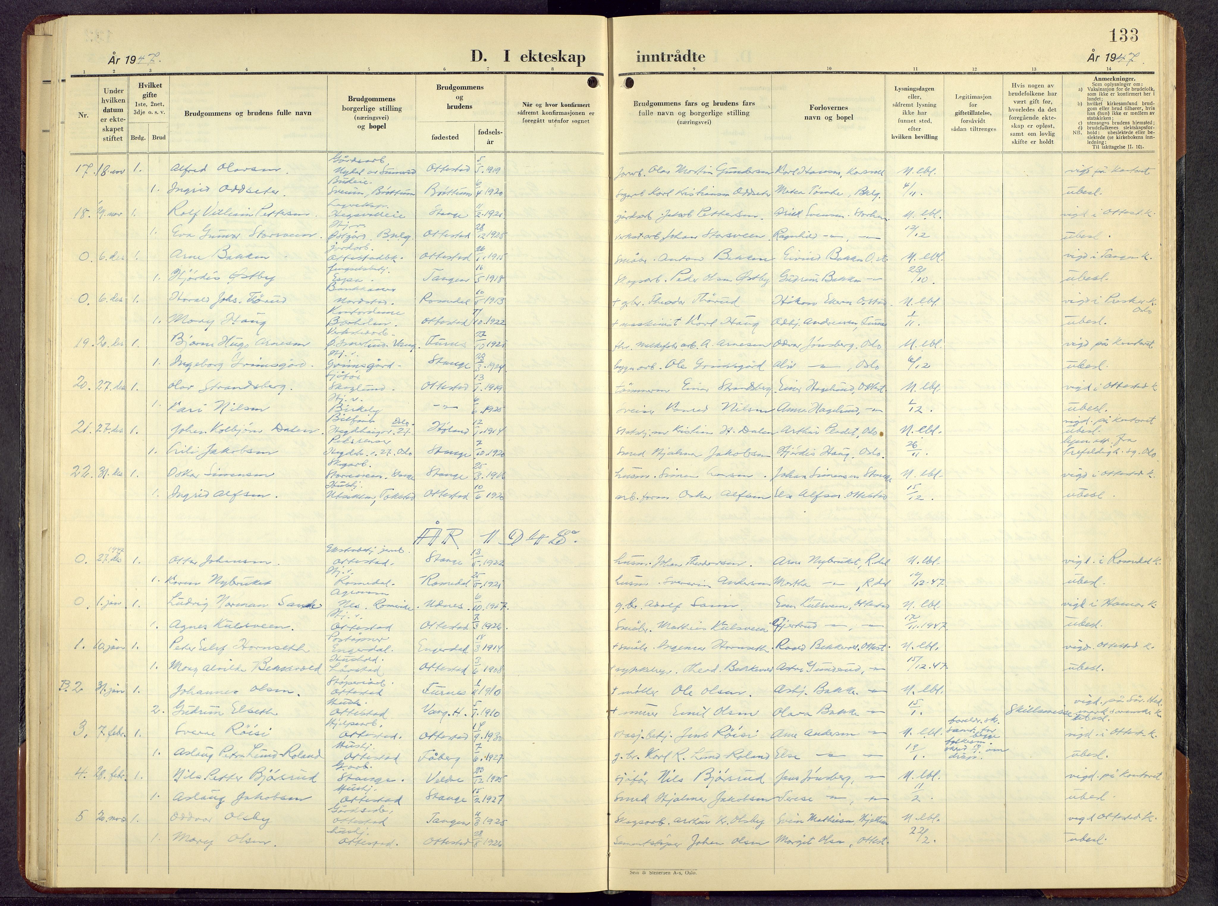 Stange prestekontor, AV/SAH-PREST-002/L/L0023: Parish register (copy) no. 23, 1948-1966, p. 133