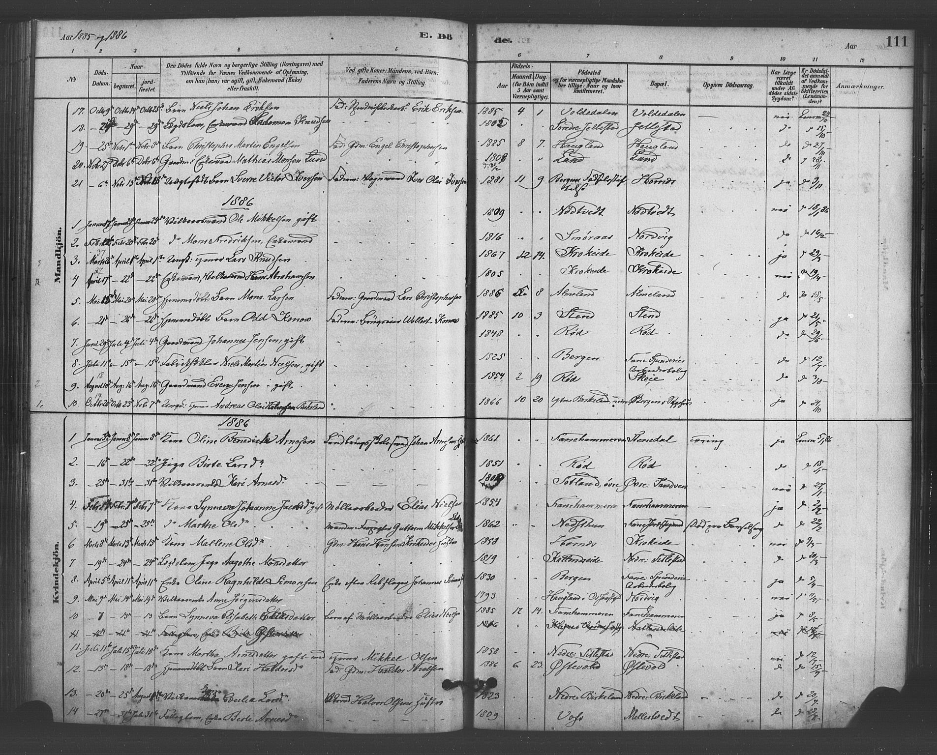Fana Sokneprestembete, SAB/A-75101/H/Haa/Haab/L0001: Parish register (official) no. B 1, 1878-1889, p. 111